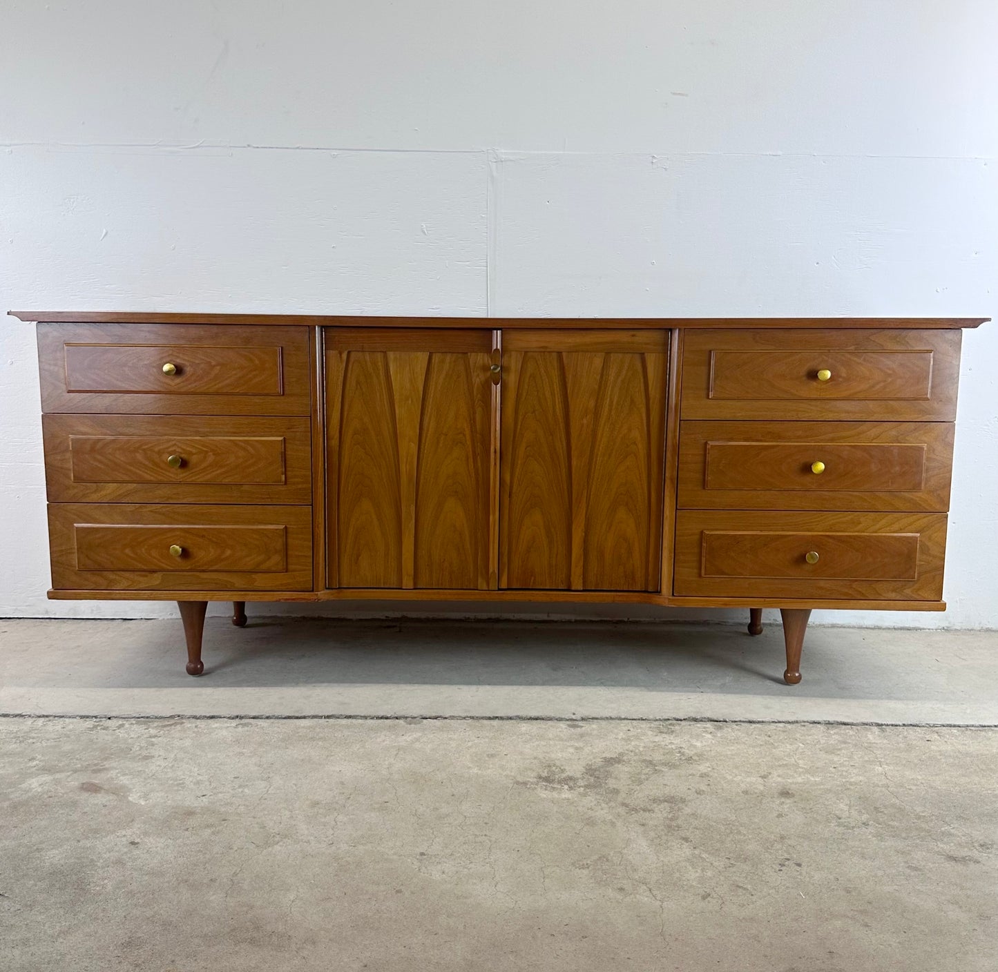 Mid-Century Lowboy Walnut Dresser With Drumstick Legs