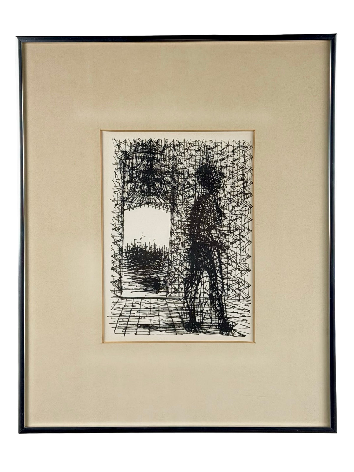 Jean Carzou Original Lithograph — Framed Modernist Figure by a Window