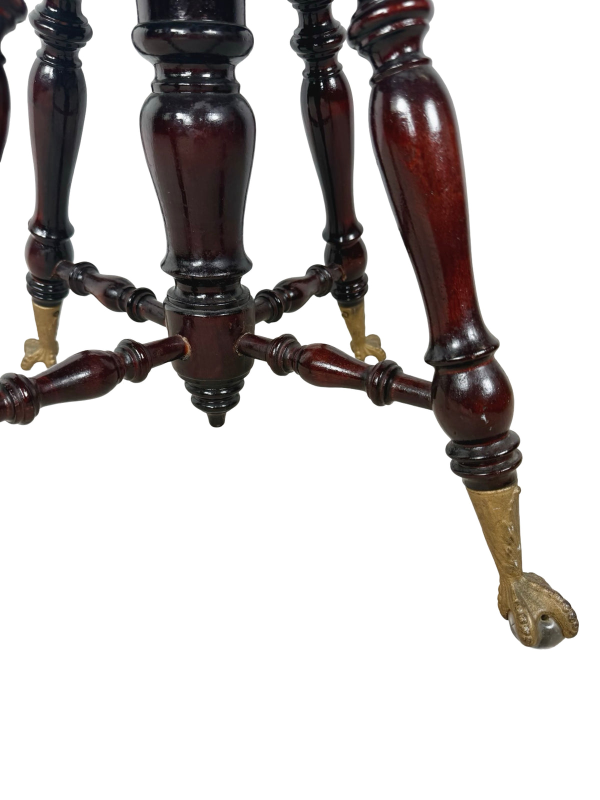 Antique Adjustable Piano Stool with Glass Ball-and-Claw Feet