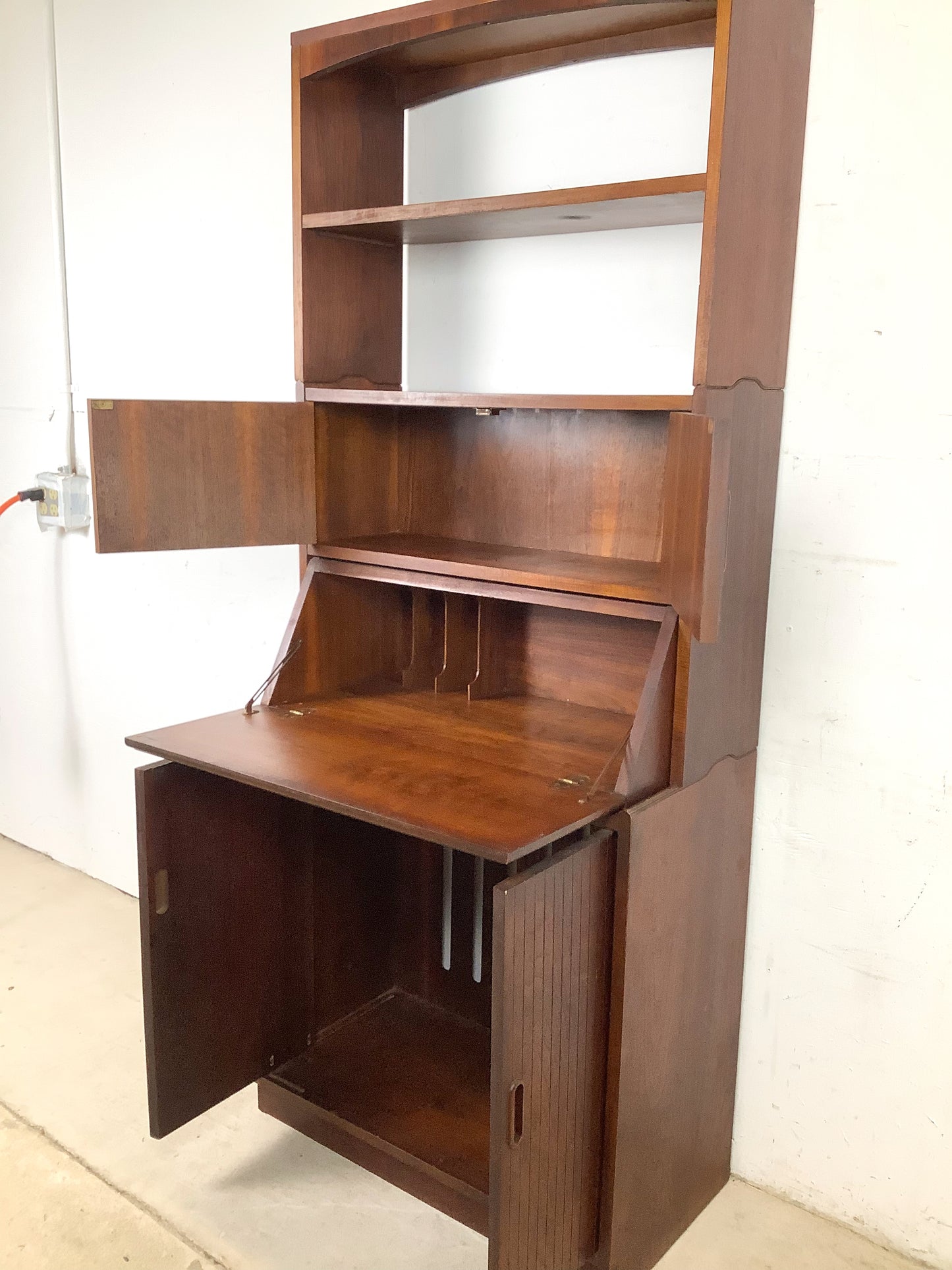 Vintage Mid-Century Modern Walnut Secretary Bookcase | Drop-Front Desk | c. 1960s