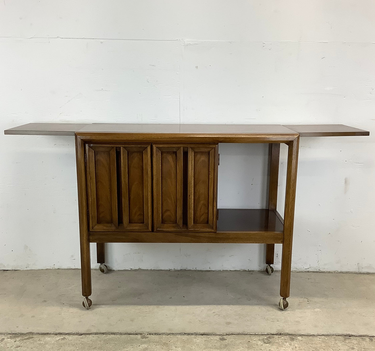 Mid-Century Modern Walnut Bar Cart With Leaves