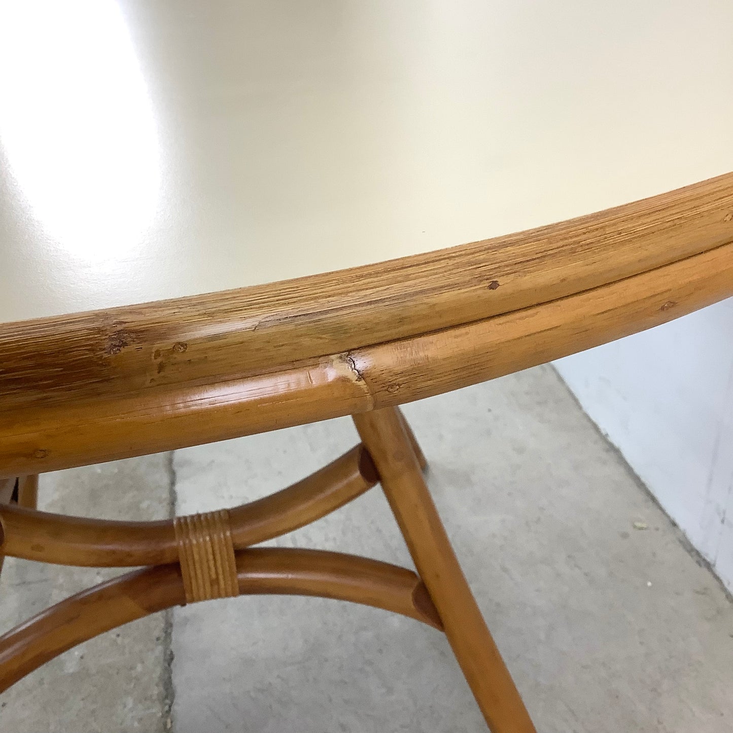 Vintage Round Bamboo Pedestal Dining Table With Leaf
