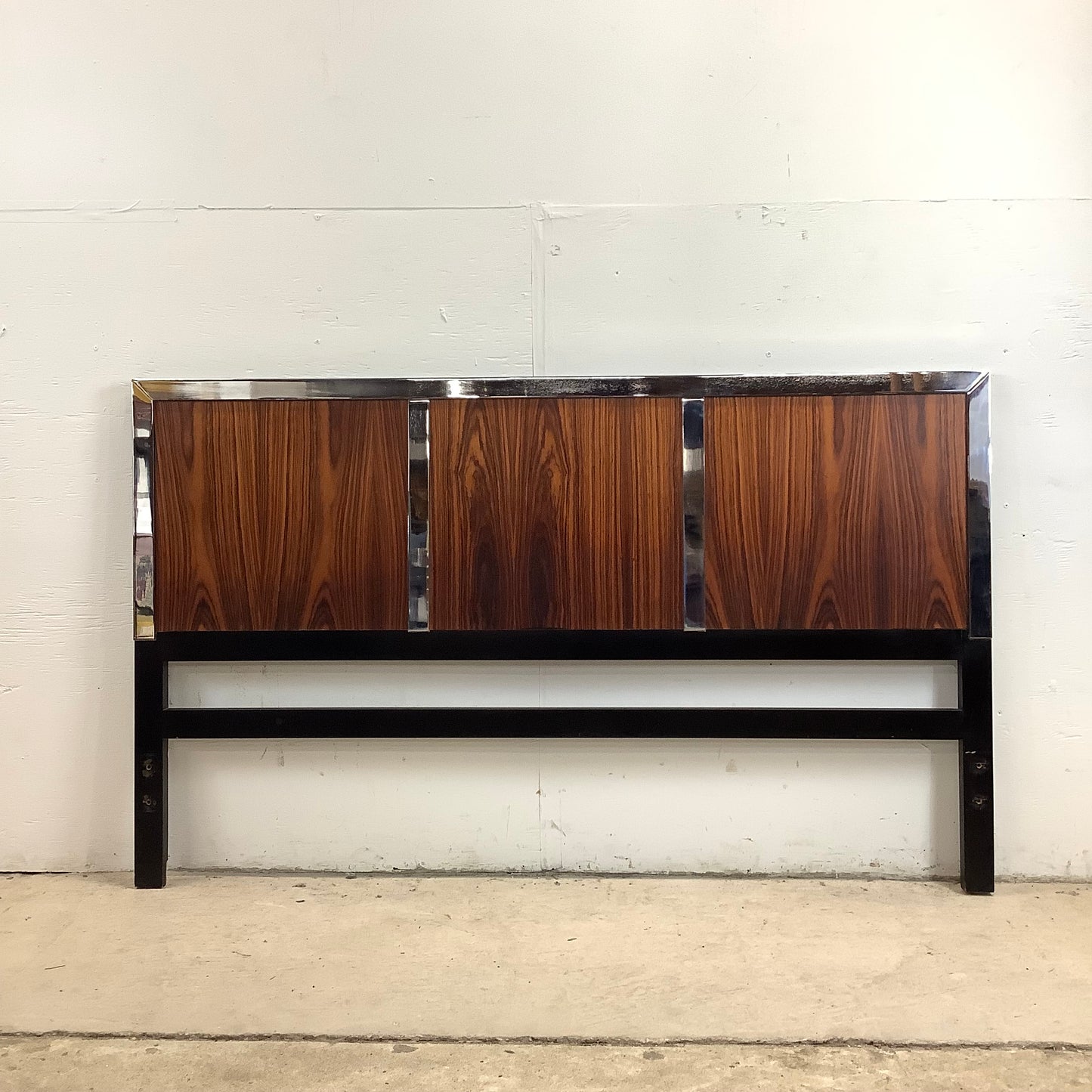 Vintage Modern Rosewood & Chrome Headboard- Queen