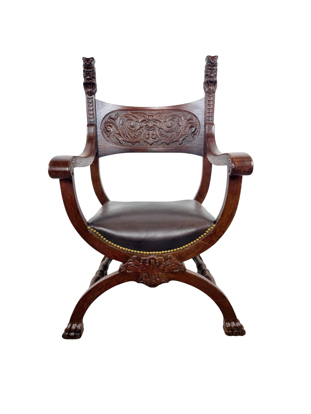 Vintage Renaissance Revival Savonarola X-Frame Accent Chair