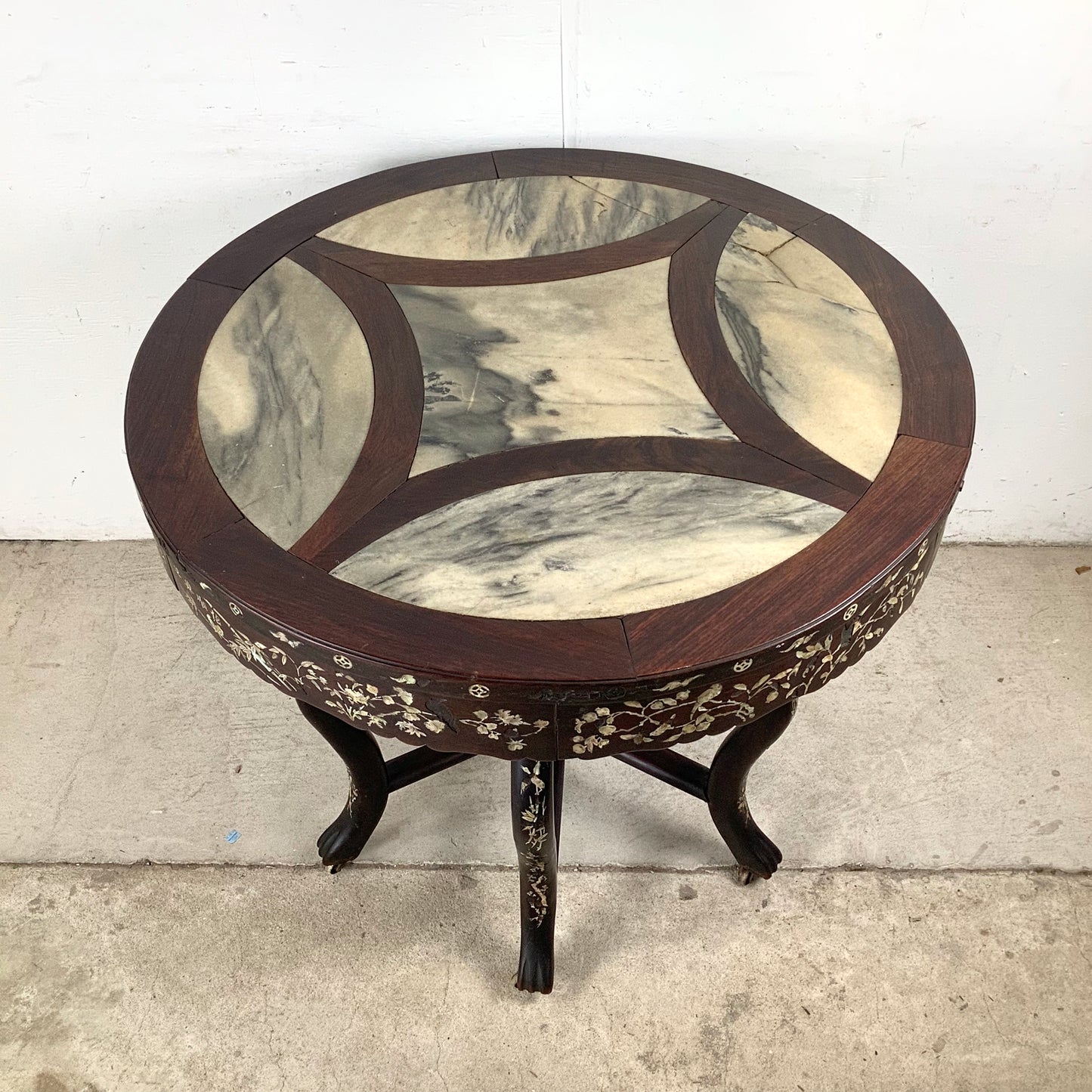 20th Century Chinese Export Center Table Wtih Stone Top and Decorative Inlay
