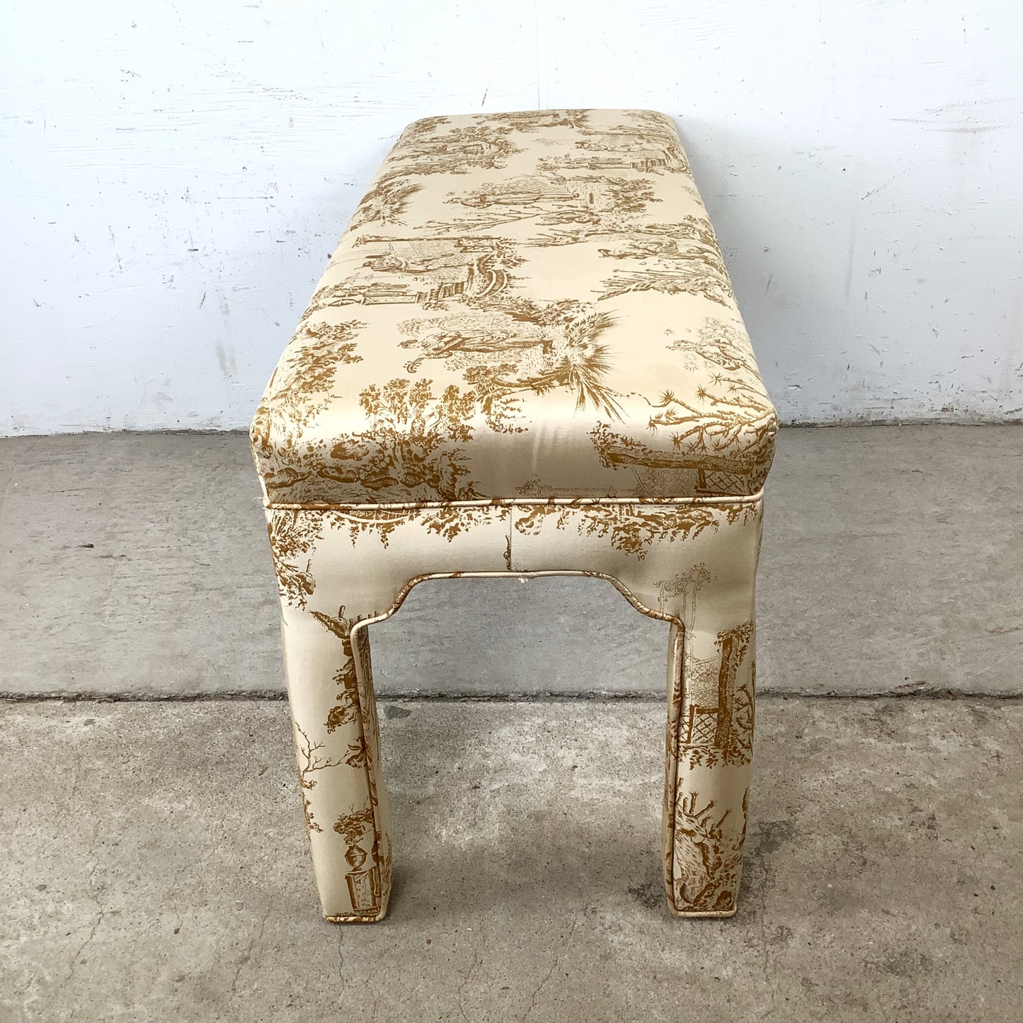 Louis XVI Style Upholstered Foot-of-Bed Bench with French Toile