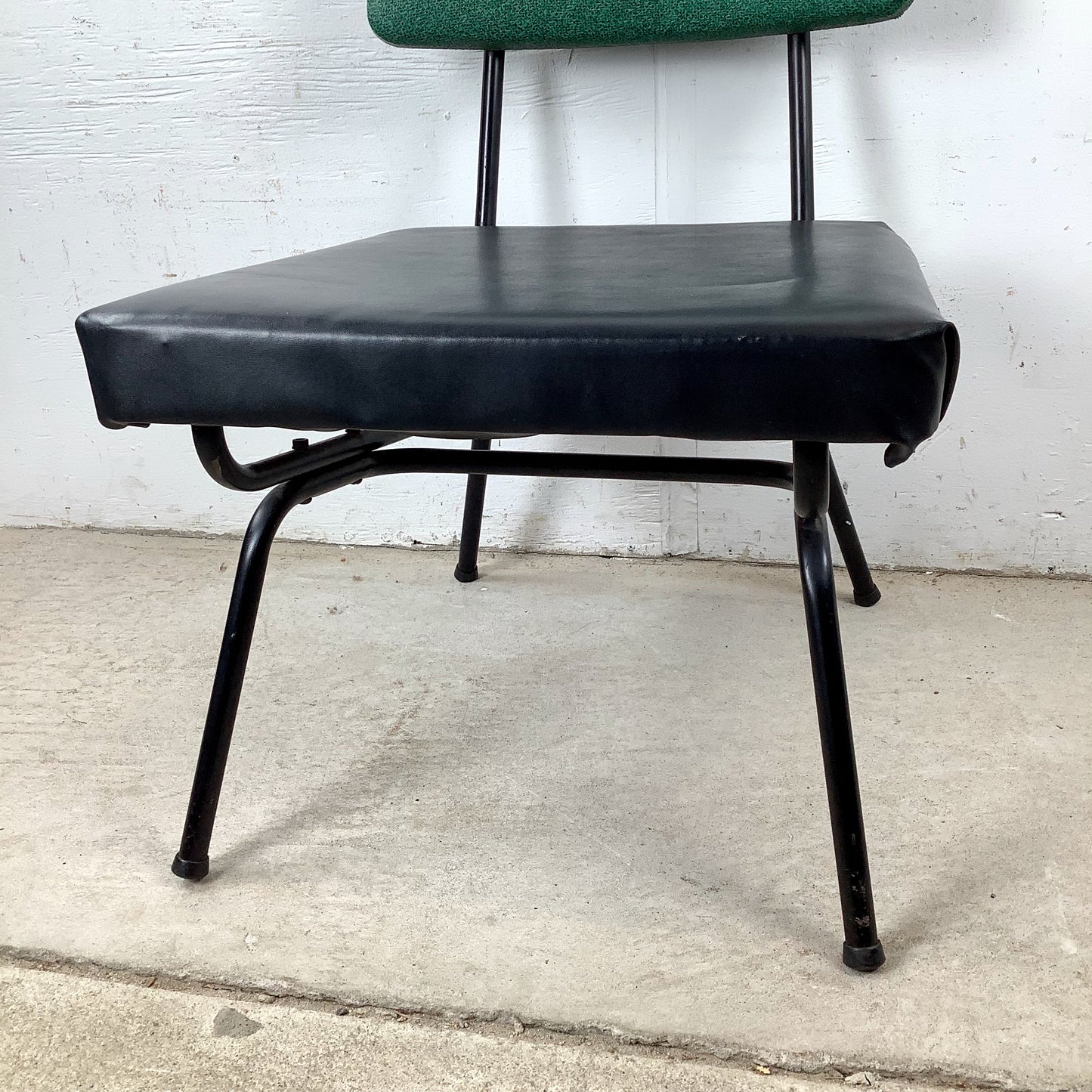 Vintage Mid-Century Modern Iron Rod Side Chair | Forest Green Tweed Back | Black Vinyl Seat | Paul McCobb / Arbuck Manner | c. 1950s
