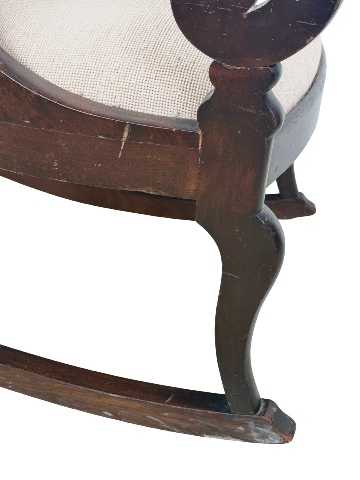 Antique American Classical Carved Wood Rocking Chair with Floral Needlepoint Seat