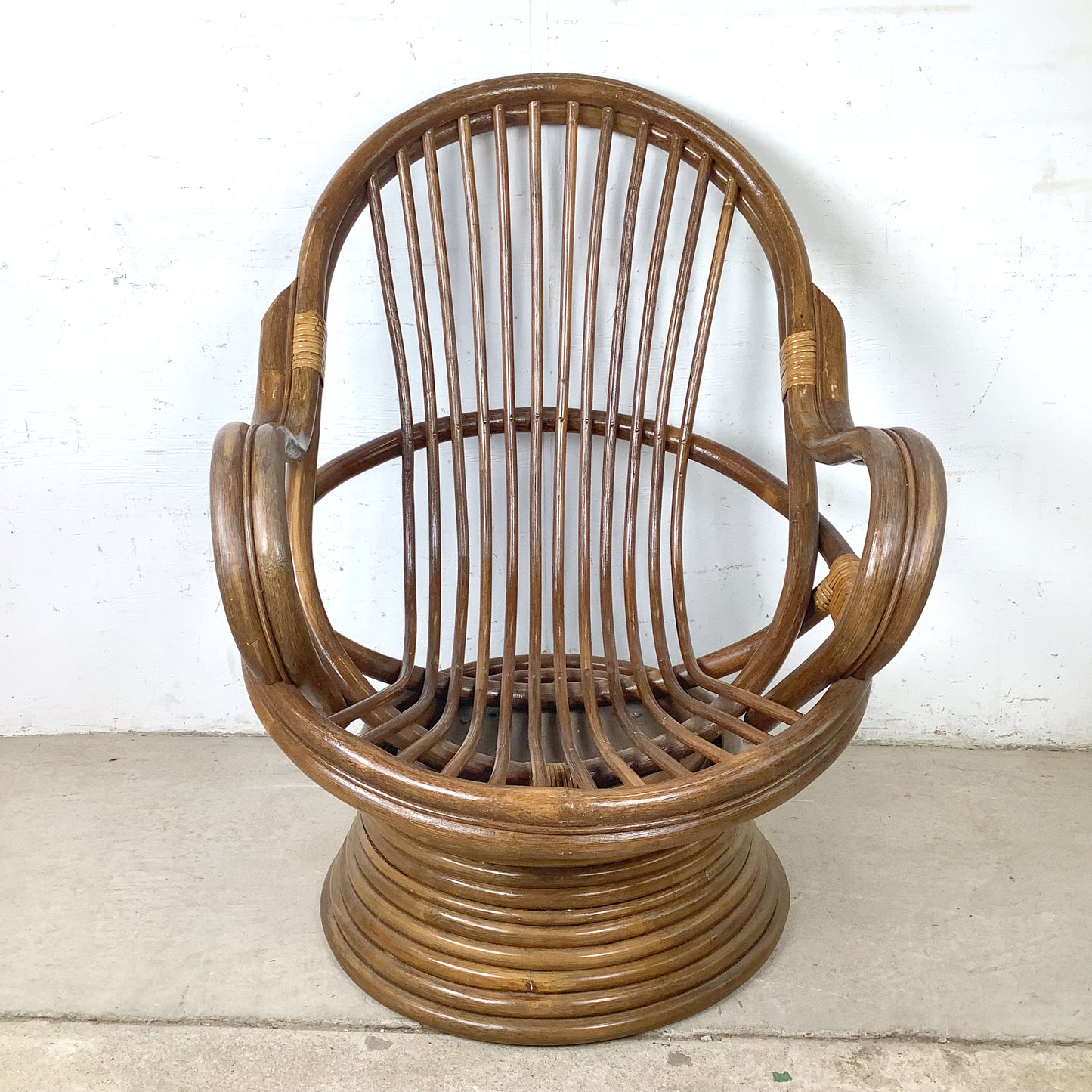 Vintage Bentwood Rattan Swivel Lounge Chair