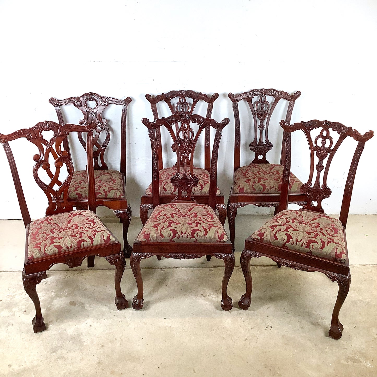 Set of Six Chippendale Style Mahogany Dining Chairs | Carved Splat Backs | Ball-and-Claw Feet