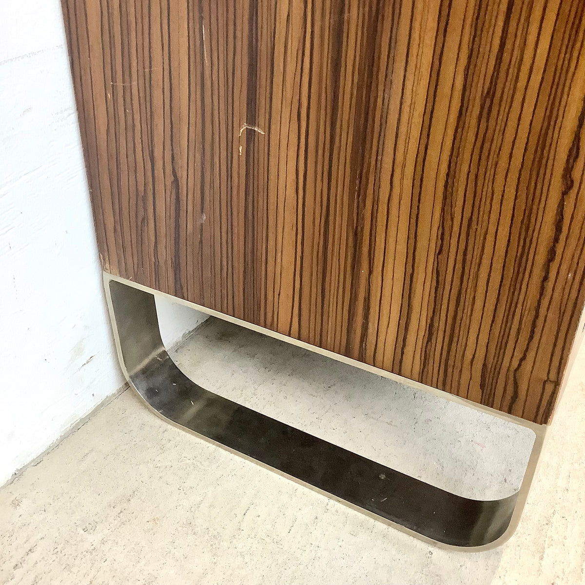 Modern Zebrawood Cube Shelf with Chrome Sled Base