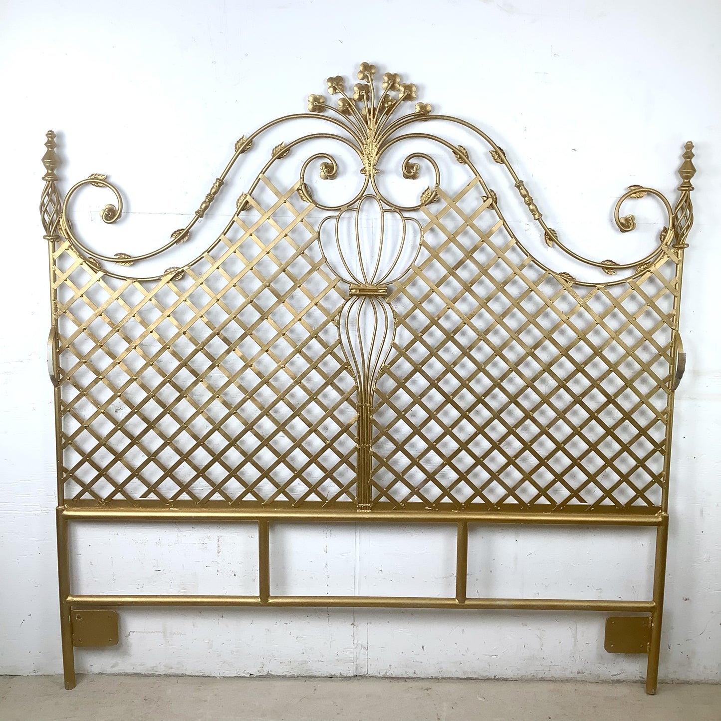 Vintage Hollywood Regency Gilt Metal Trellis Headboard