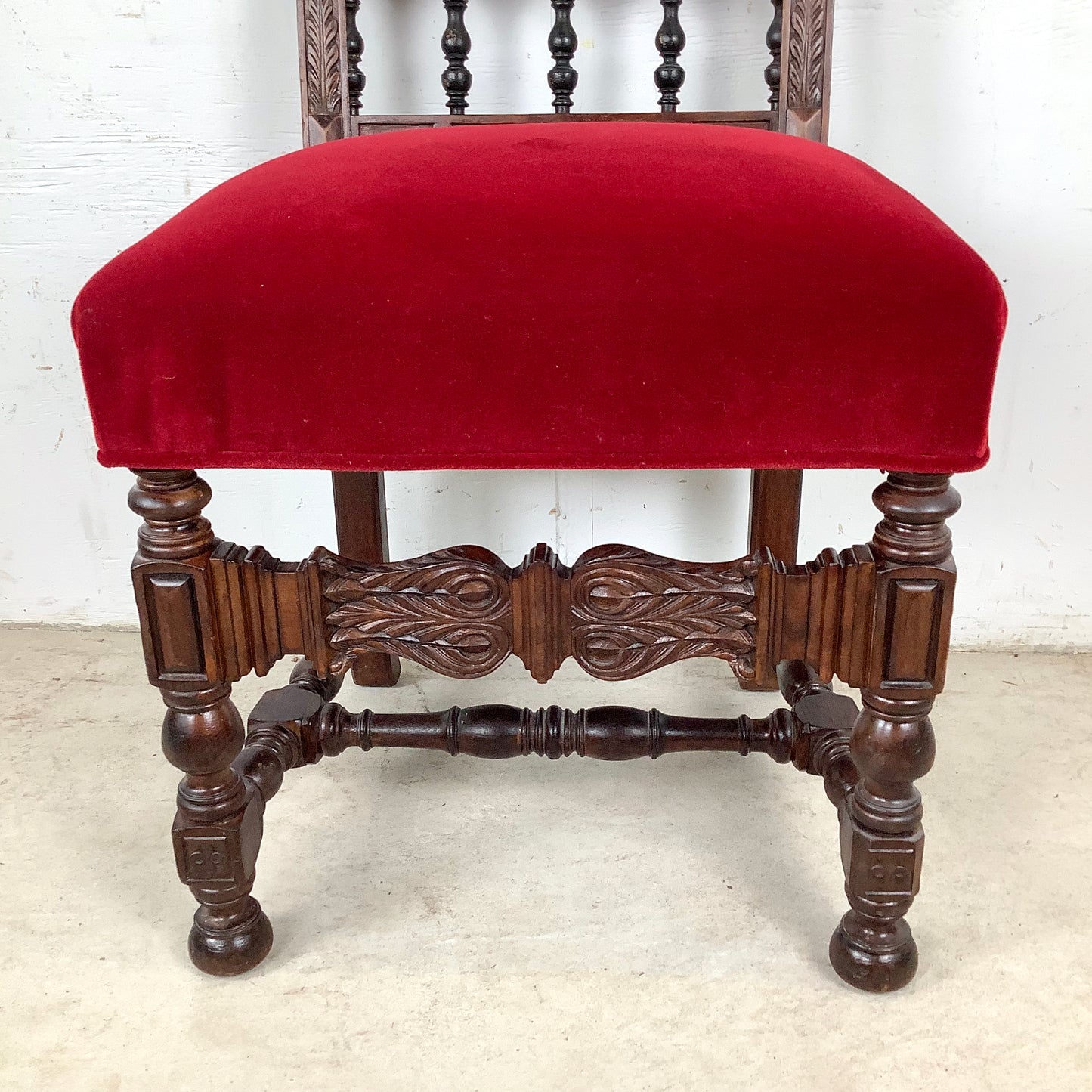 Antique Victorian Walnut Side Chair with Plush Red Velvet Upholstery