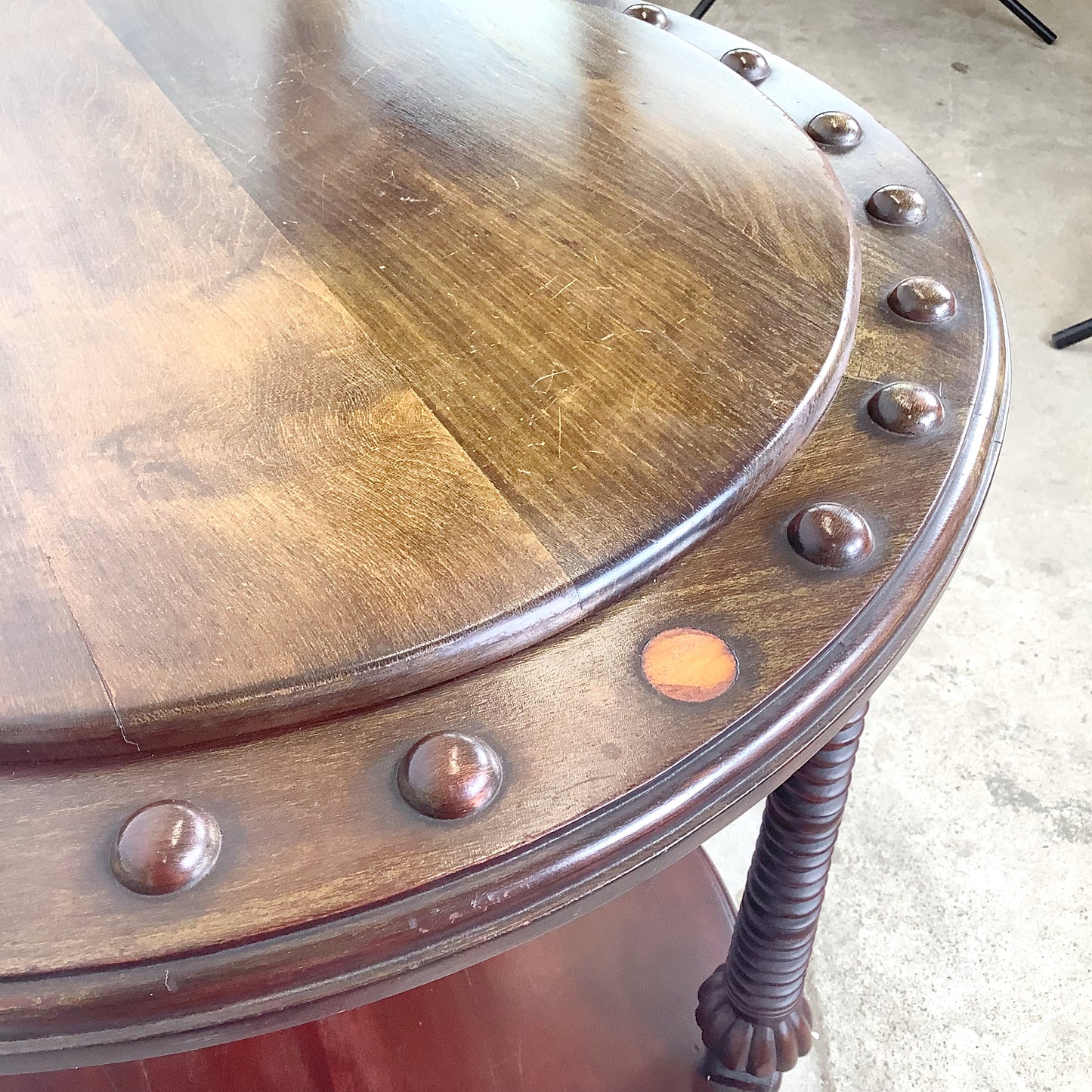 Antique Mahogany Two-Tier Kidney Table | Bobbin Turning | Brass Sabre Feet
