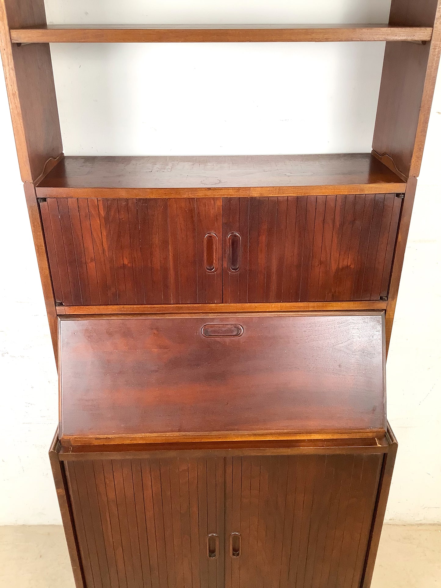Vintage Mid-Century Modern Walnut Secretary Bookcase | Drop-Front Desk | c. 1960s