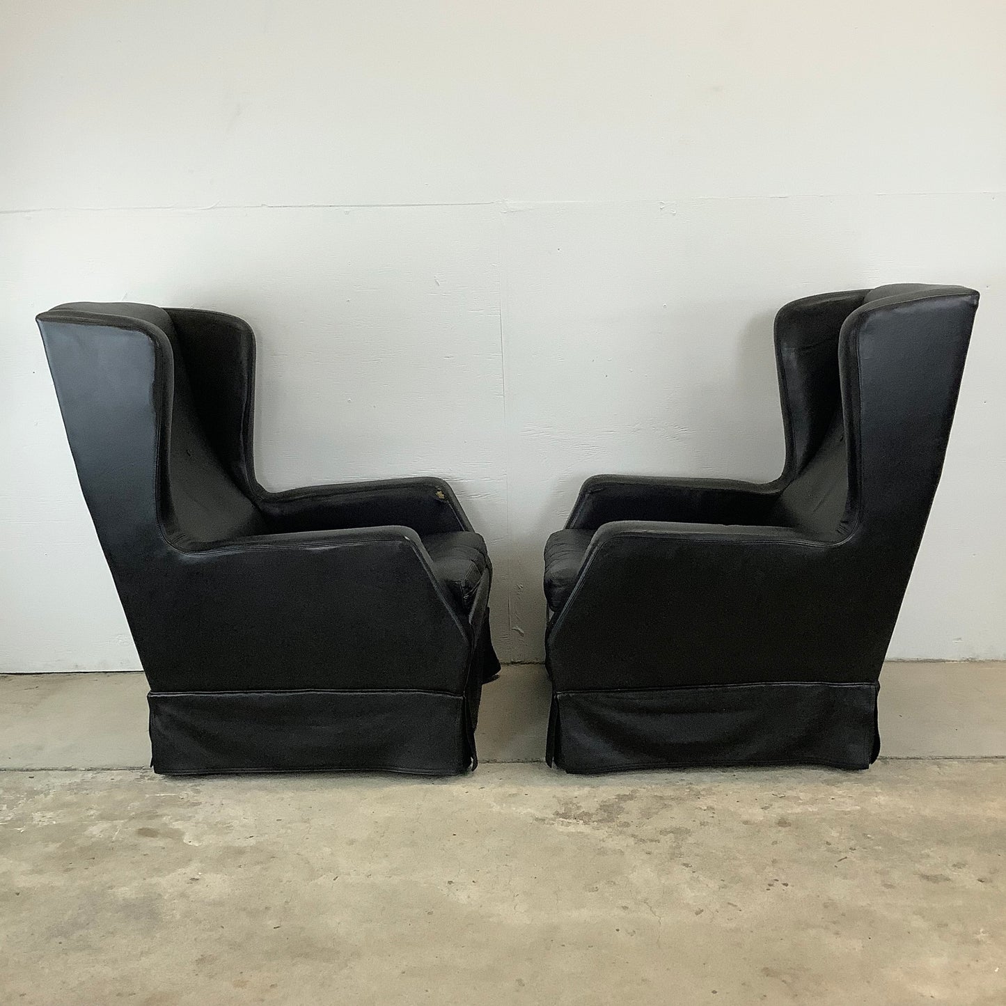 Pair Leather Wingback Armchairs With Ottoman by Theo Ruth for Artifort