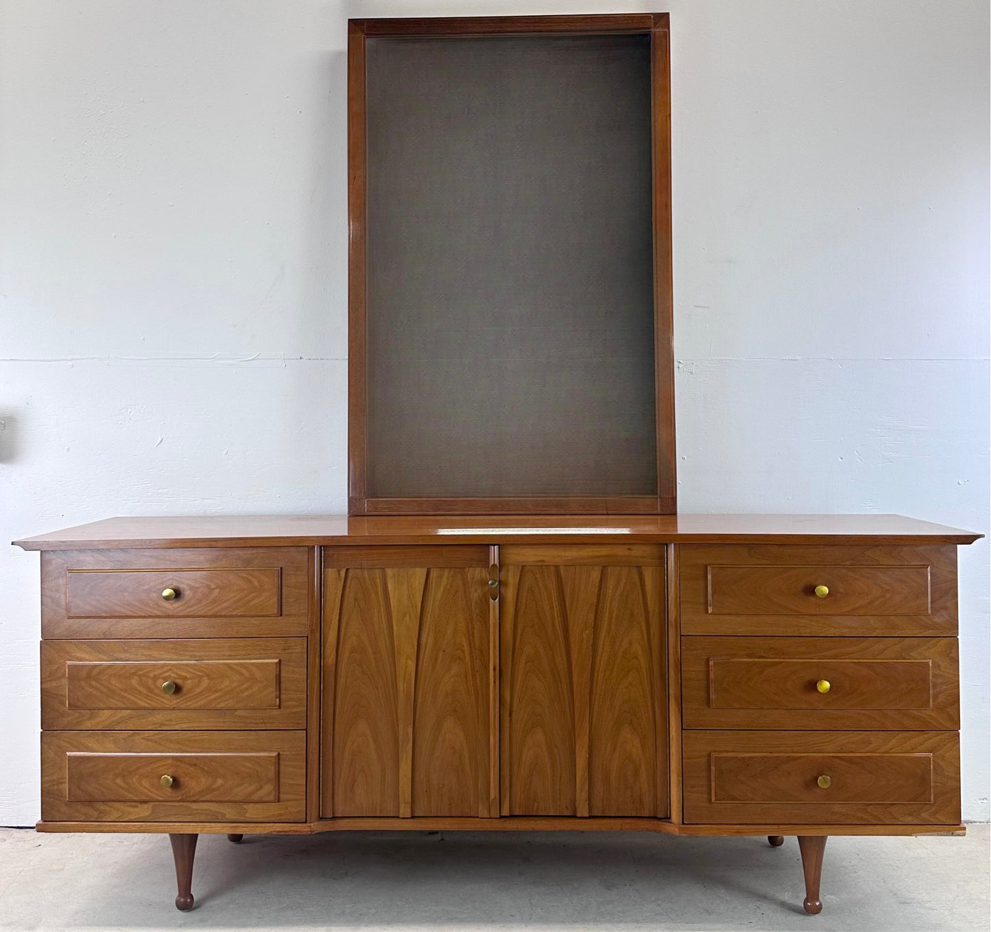 Mid-Century Lowboy Walnut Dresser With Drumstick Legs