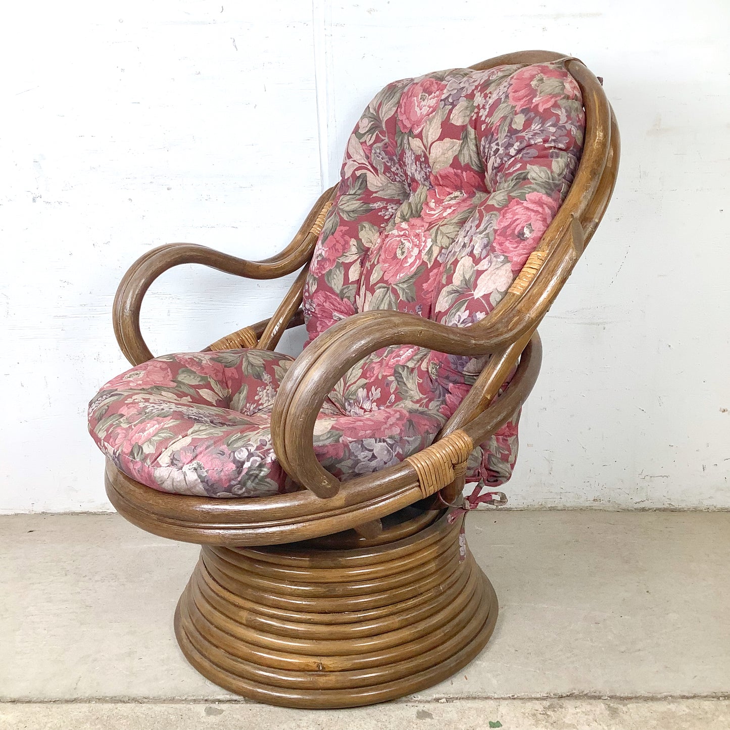 Vintage Bentwood Rattan Swivel Lounge Chair