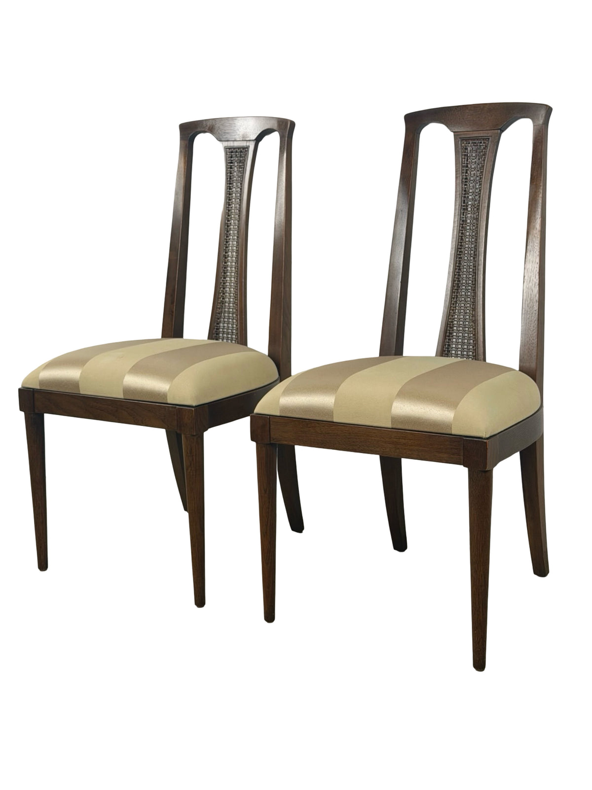 Pair of Vintage Mid-Century Modern High-Back Cane Dining Chairs, Stamped Denmark