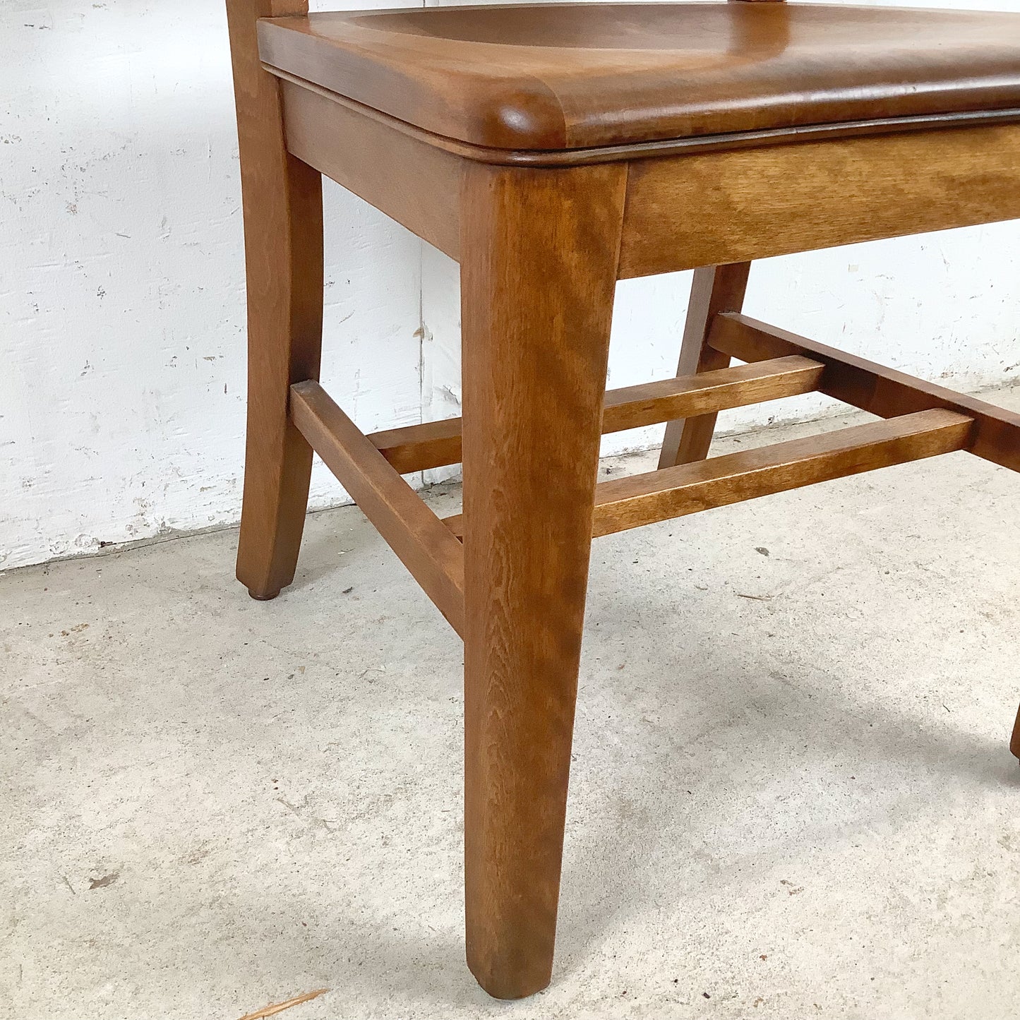 Vintage American Schoolhouse Chair — Solid Wood Slat Back, Saddle Seat