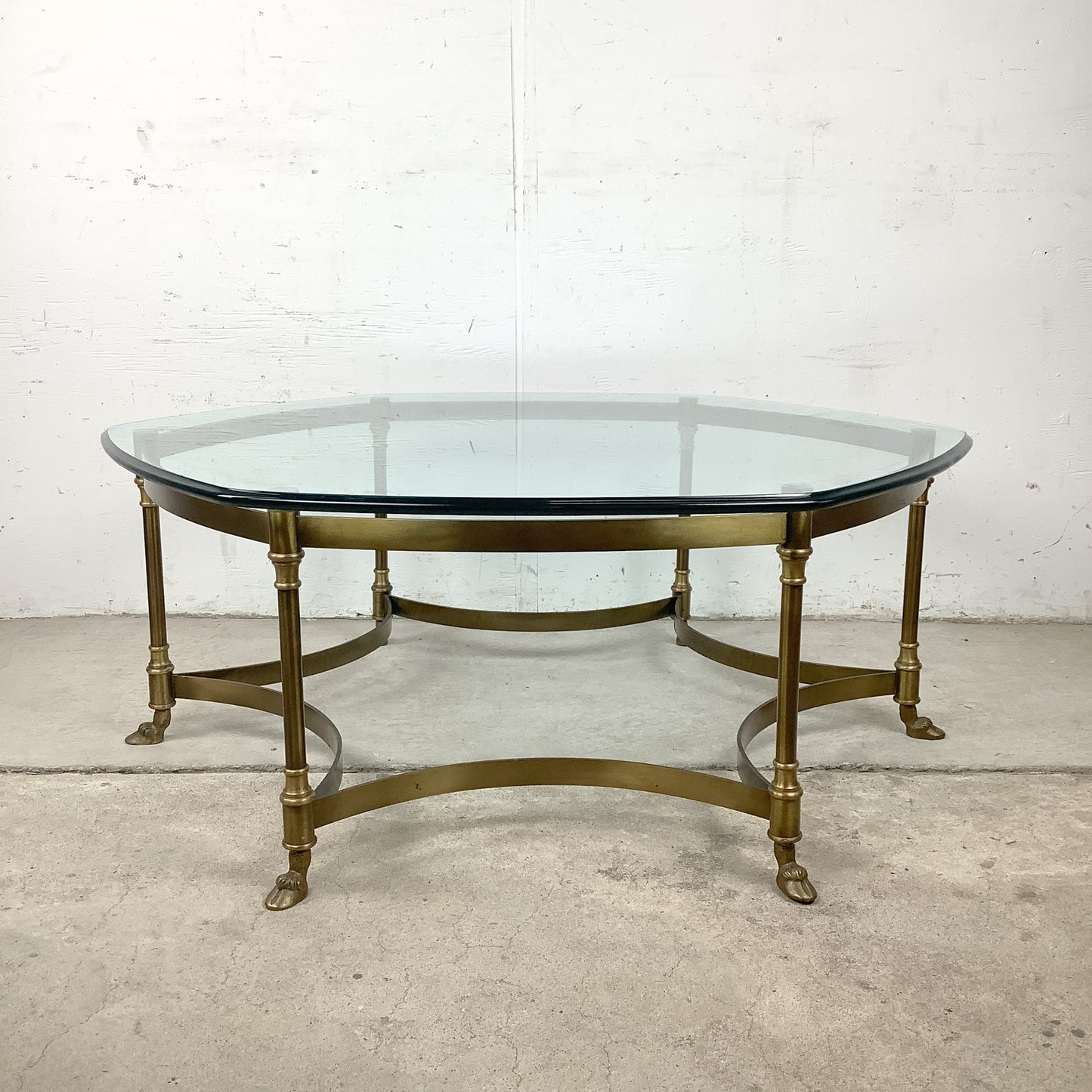 Vintage Brass Hexagonal Glass Coffee Table in the Style of La Barge