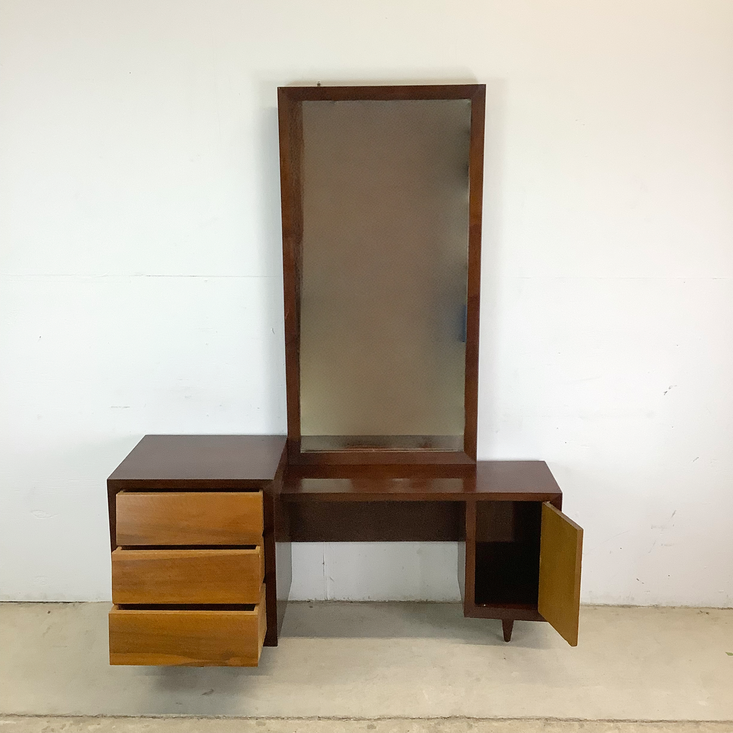 Mid-Century Vanity & Mirror With Stool