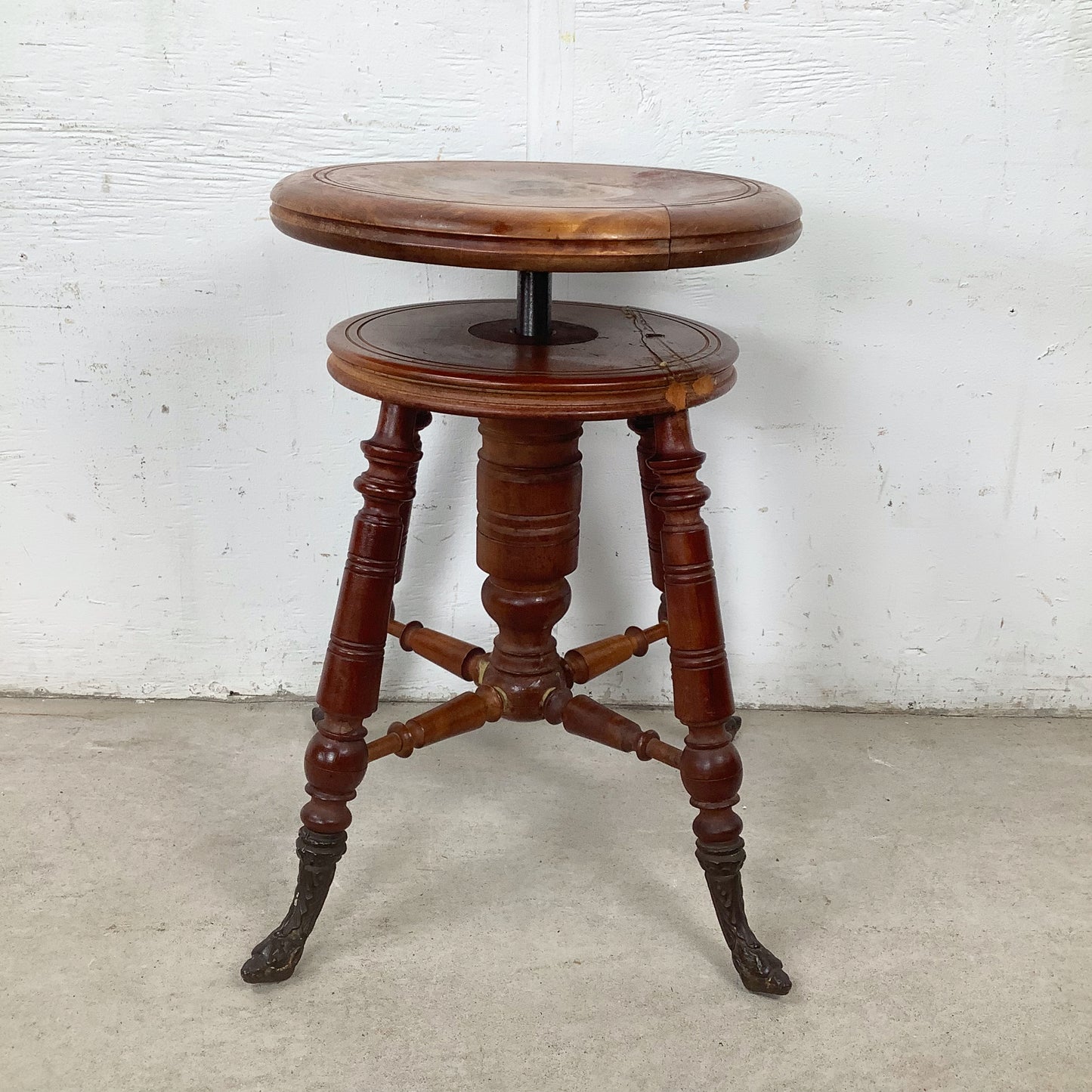 Antique Adjustable Piano Stool with Turned Wood Base
