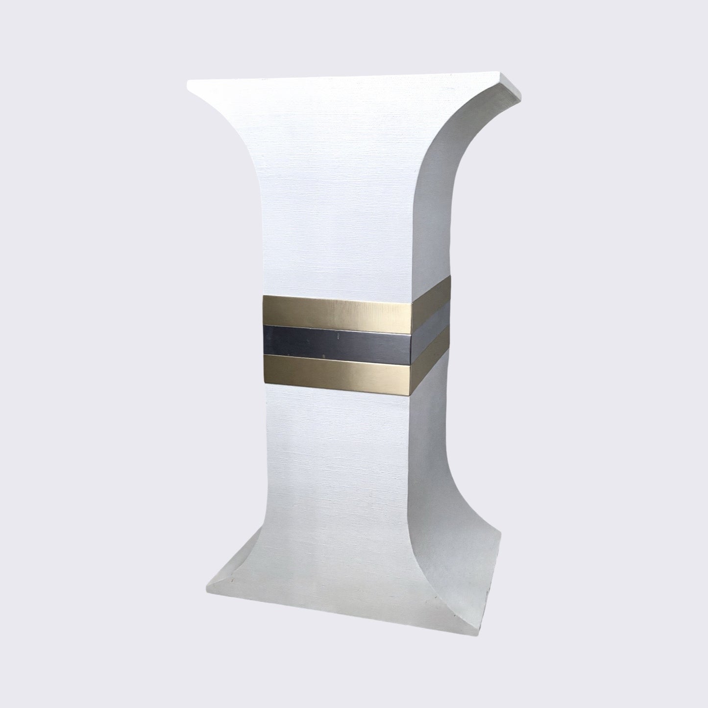 Hollywood Regency Hourglass Stand, White Grasscloth with Two-Tone Trim