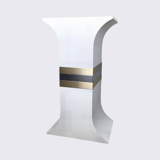 Hollywood Regency Hourglass Stand, White Grasscloth with Two-Tone Trim