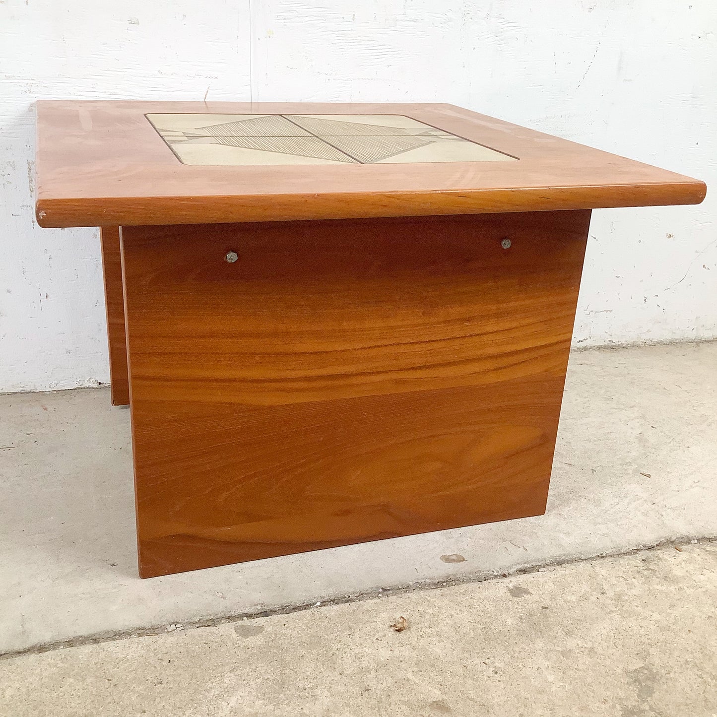 Vintage Danish Modern Teak Side Table with Ceramic Tile Inset — Geometric, Scandinavian, 1960s–1970s
