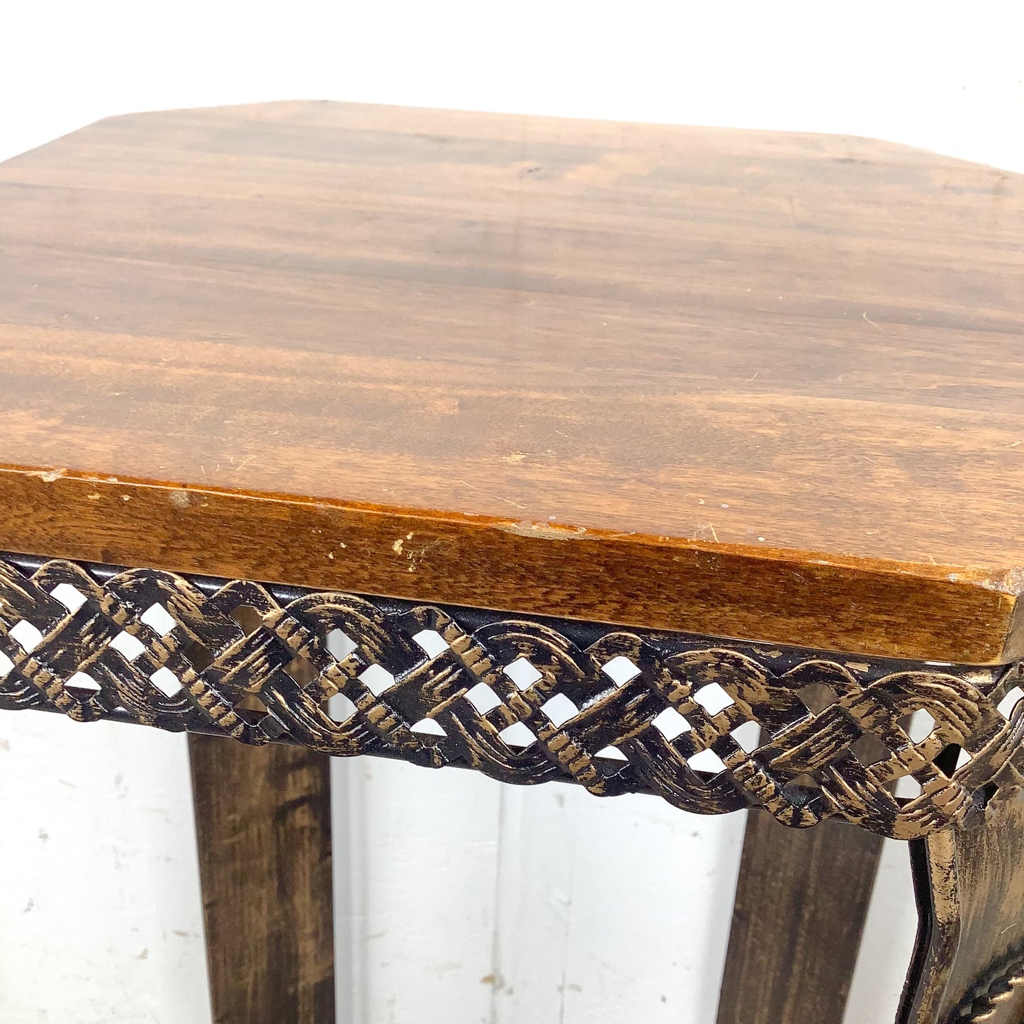 Boho Pedestal Table with Open Metal Structure