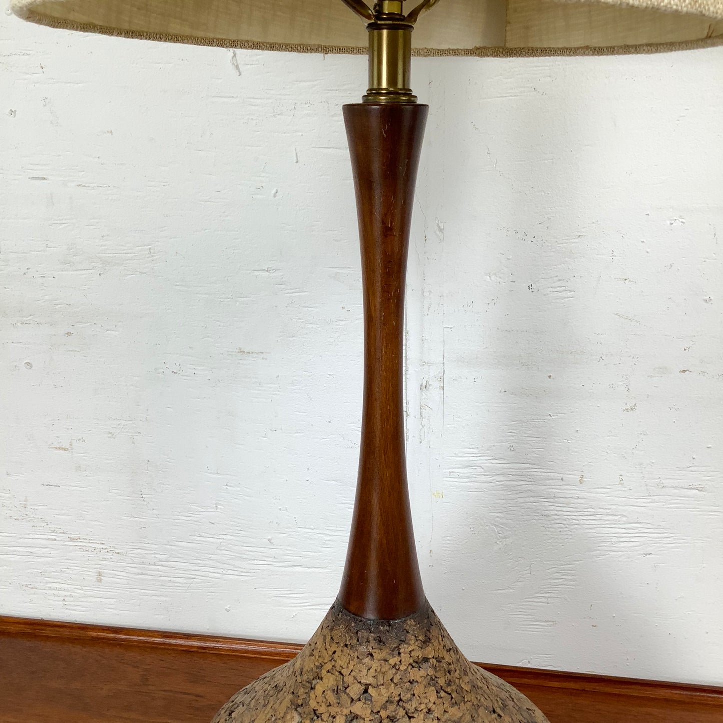 Vintage Cork and Wood Sculptural Table Lamp