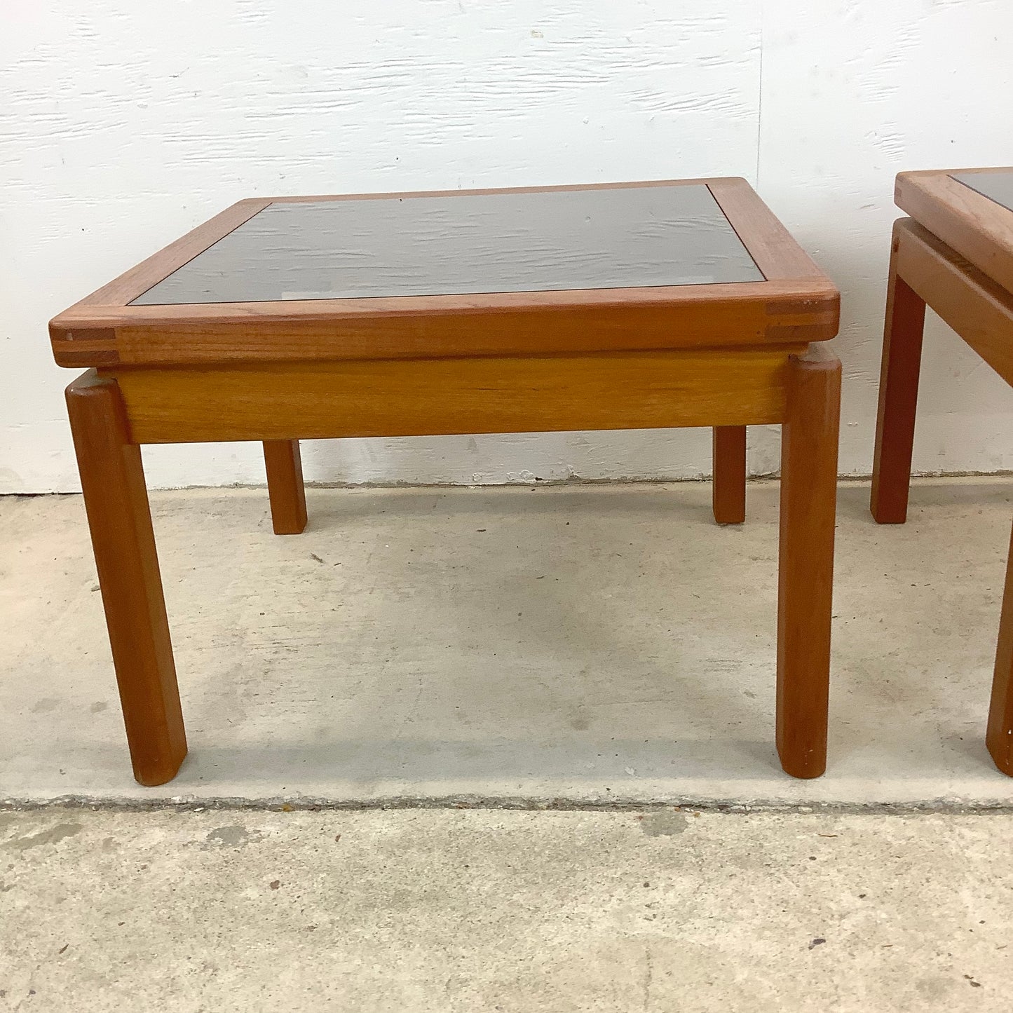 Danish Modern Teak End Tables With Smoked Glass- Pair