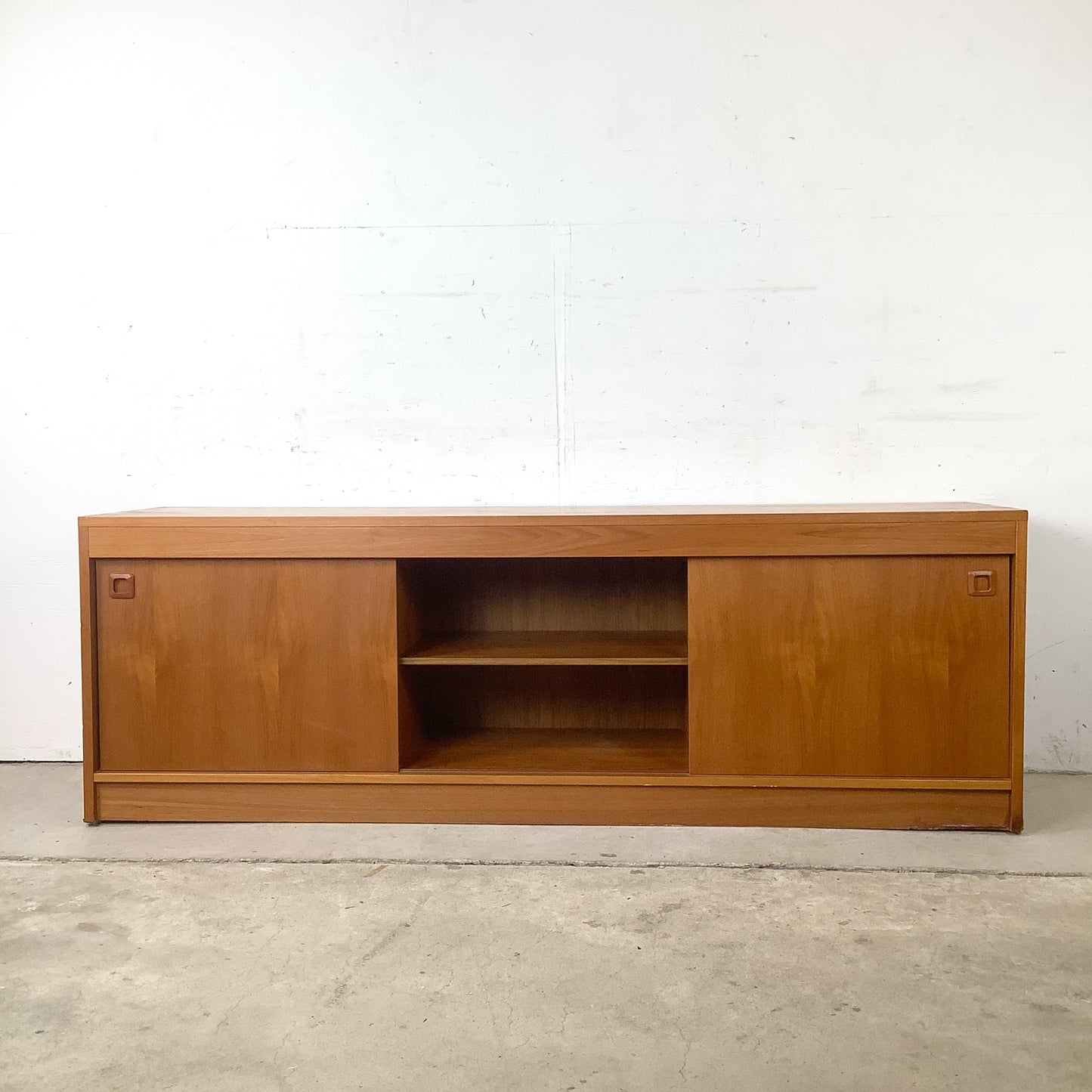 Vintage Scandinavian Modern Teak Credenza & Media Cabinet with Sliding Doors