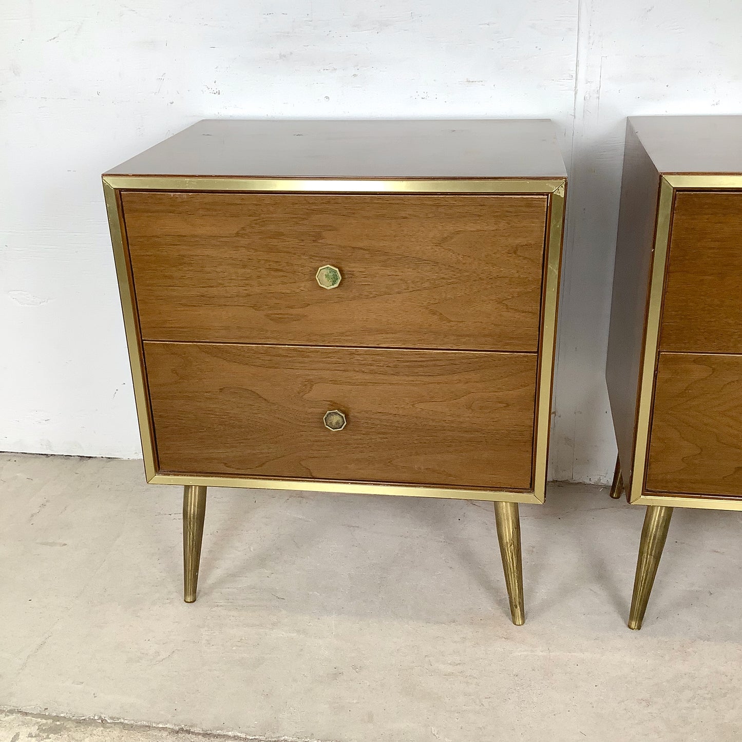 Mid-Century Brass Leg Nightstands- a Pair