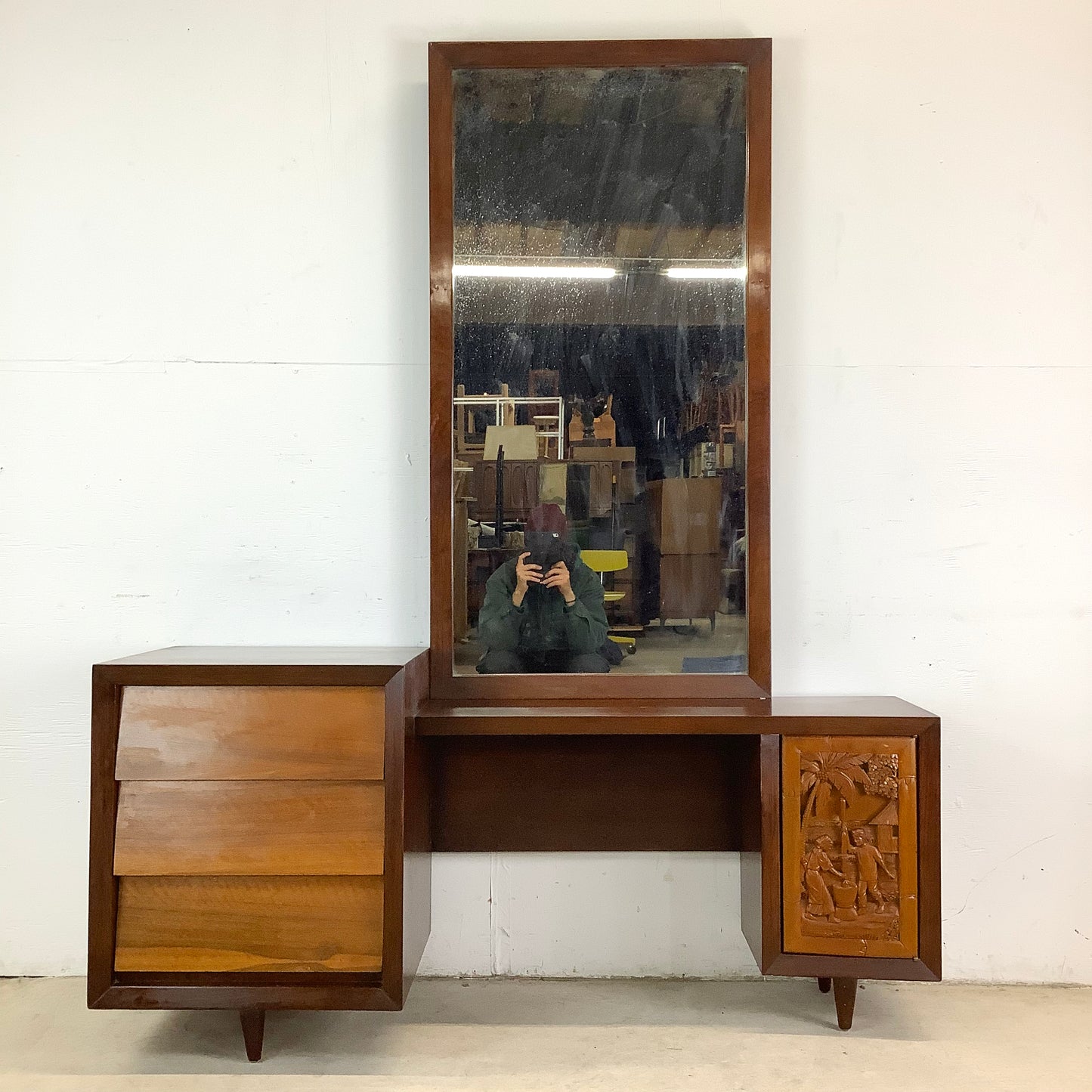Mid-Century Vanity & Mirror With Stool