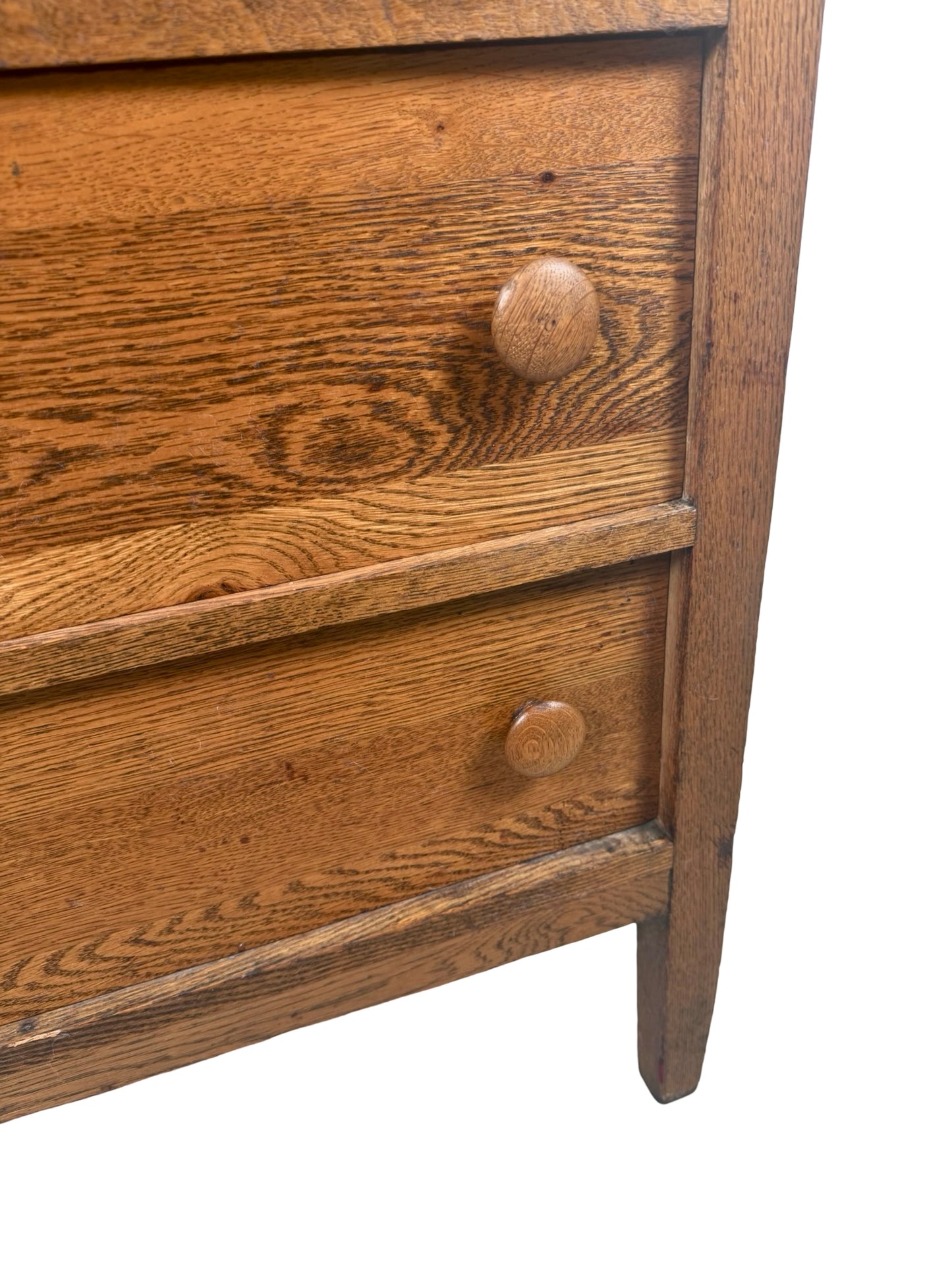 Antique Early 1900s Oak Five-Drawer Tall Chest of Drawers