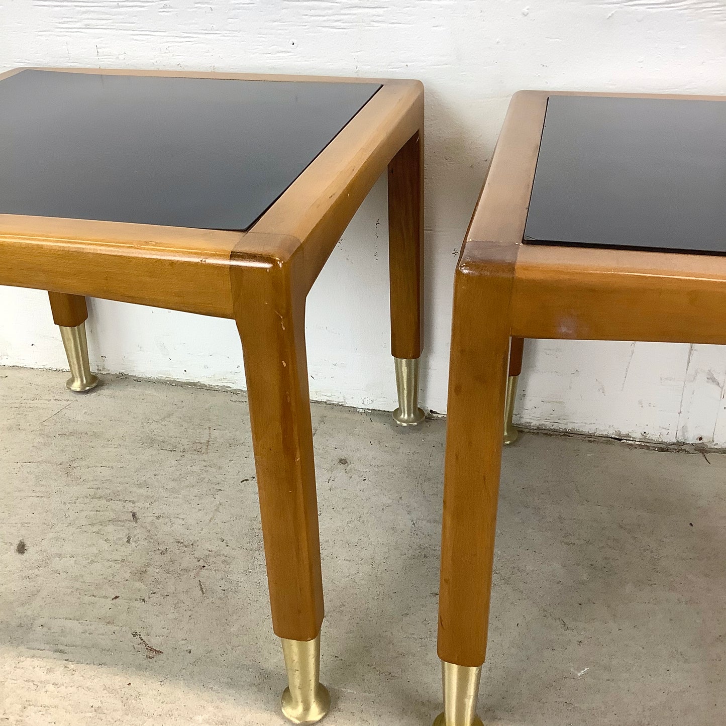 Mid-Century Modern Walnut Nesting Tables with Black Tops