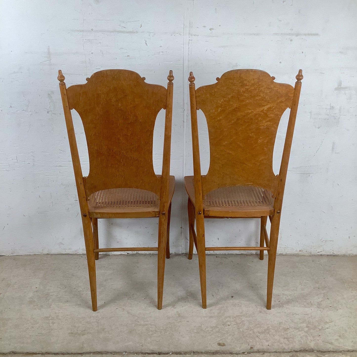 Antique Ribbon & Garland Caned Seat Side Chairs – Pair