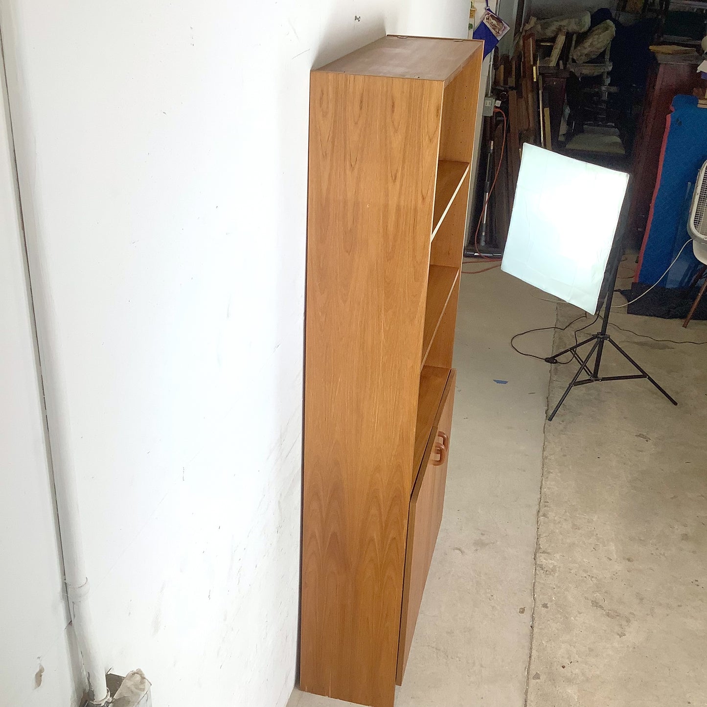  Vintage Scandinavian Modern Teak Bookcase with Lower Cabinet