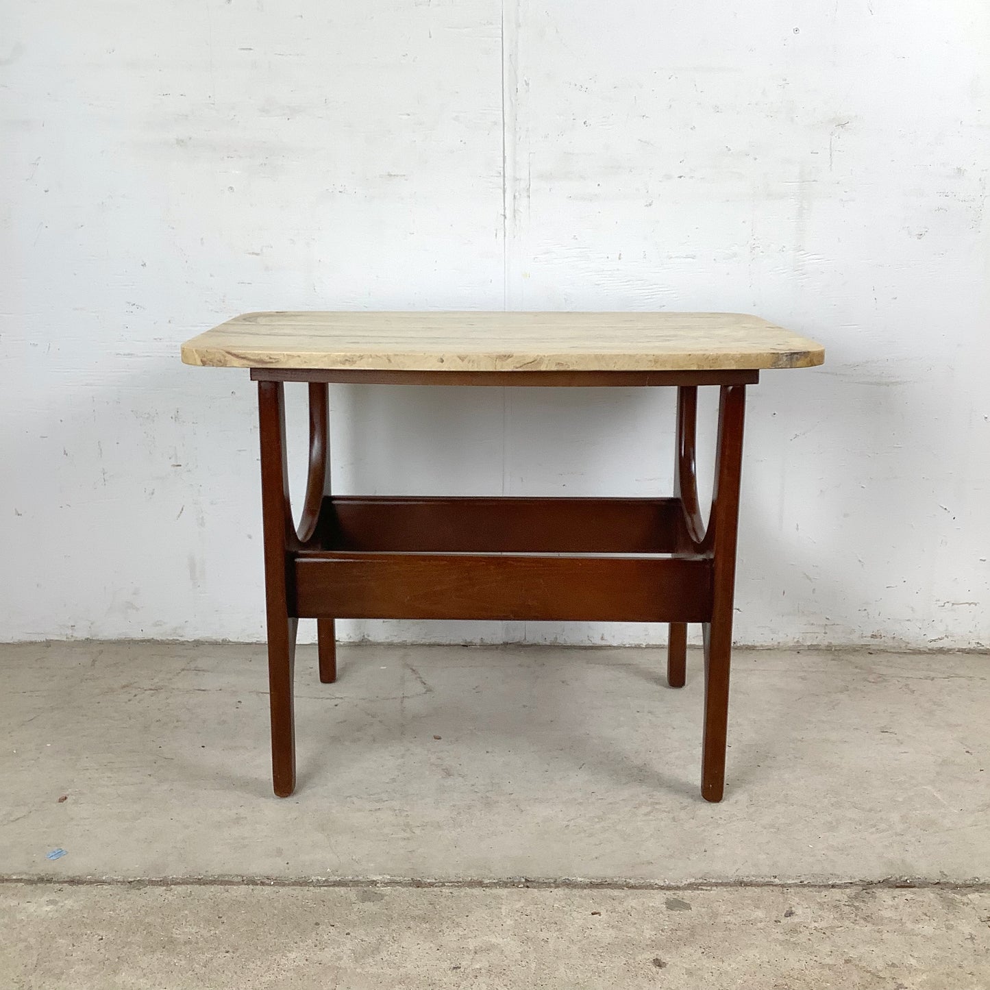 Mid-Century Organic Modern End Table With Stone Top