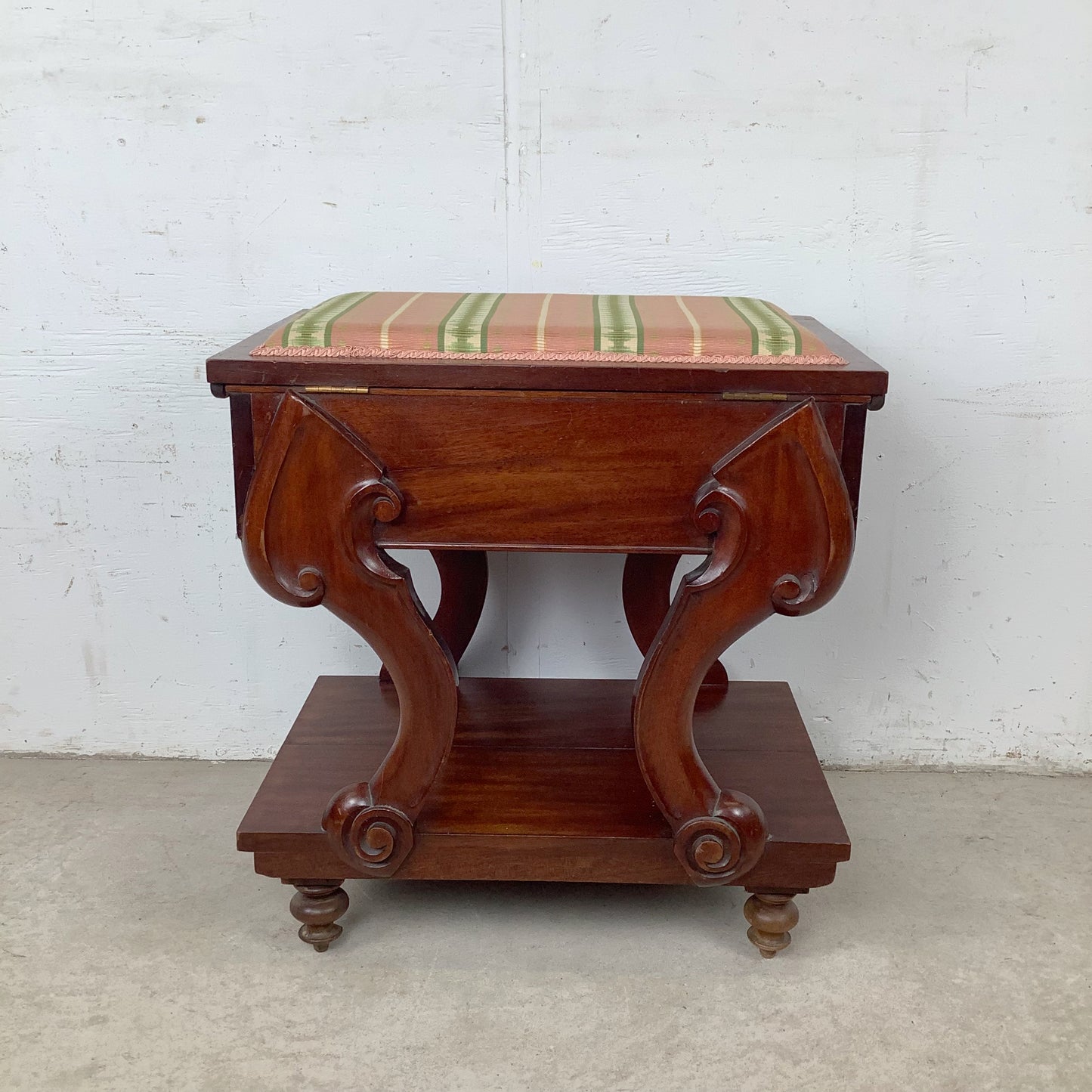 Neoclassical Revival Stool with Storage and Upholstered Top