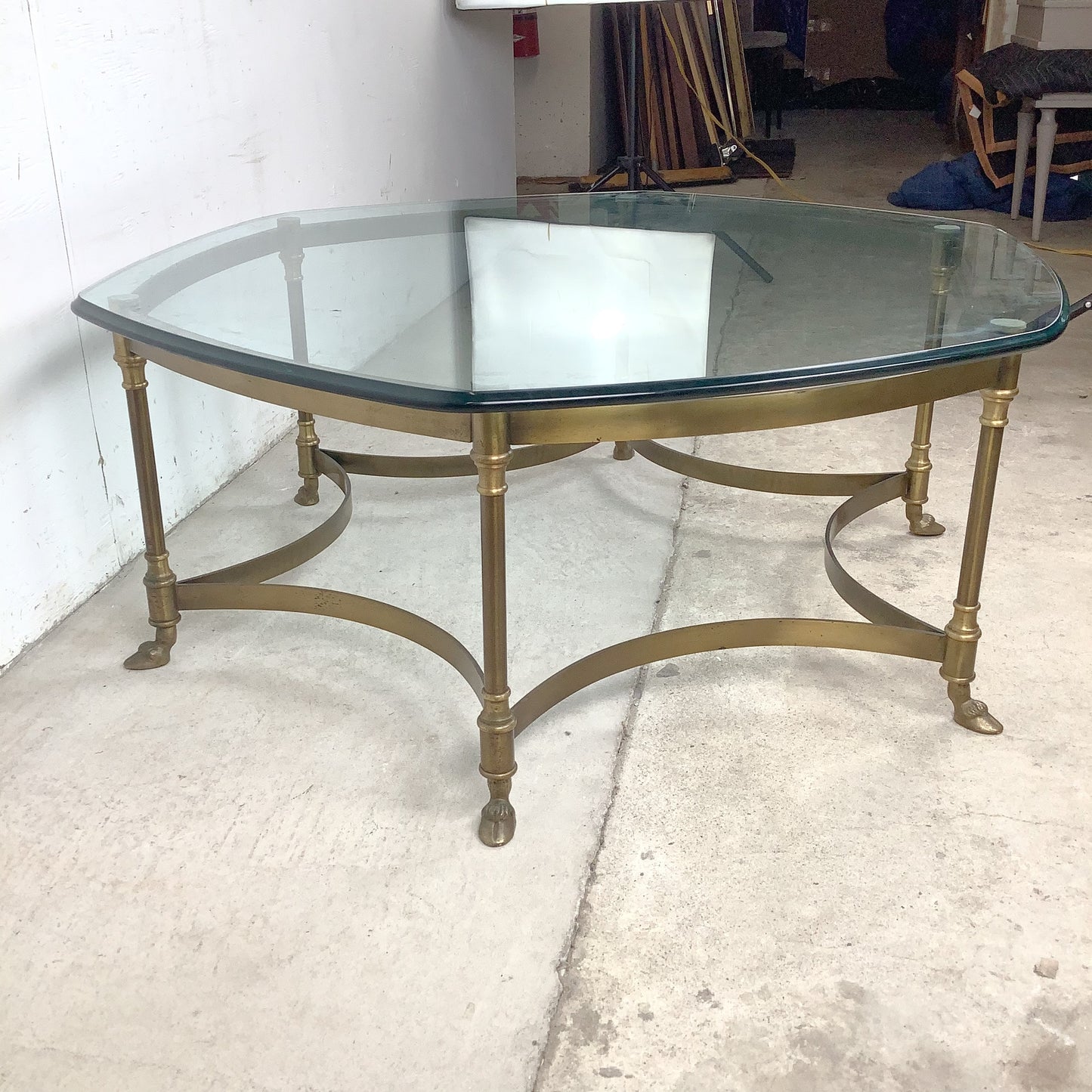 Vintage Brass Hexagonal Glass Coffee Table in the Style of La Barge