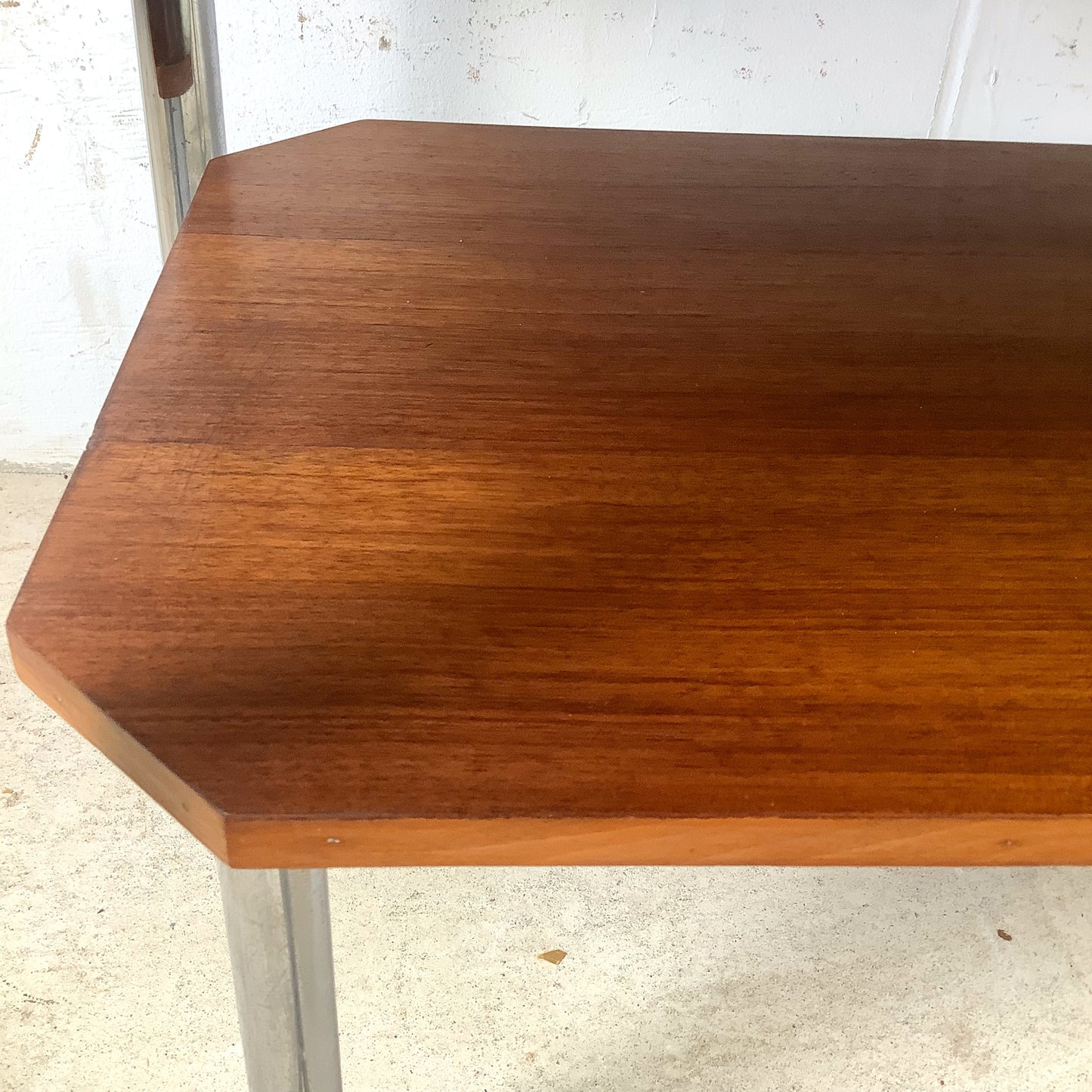 Vintage Modern Coffee Table with Bookmatched Veneer Top and Chrome Base