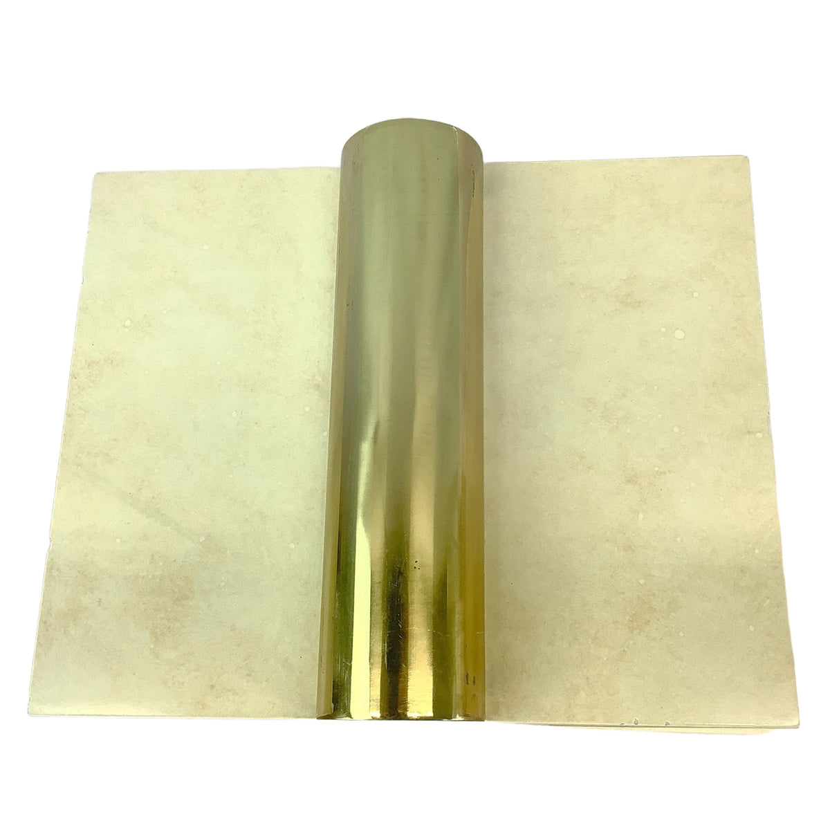 Vintage Modern Parchment-Style Console Table with Glass Top and Brass Accents