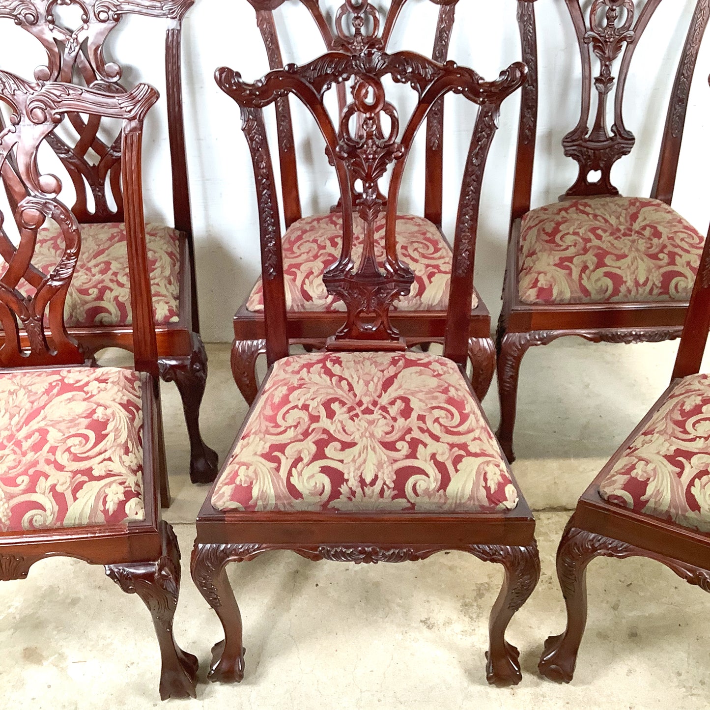 Set of Six Chippendale Style Mahogany Dining Chairs | Carved Splat Backs | Ball-and-Claw Feet