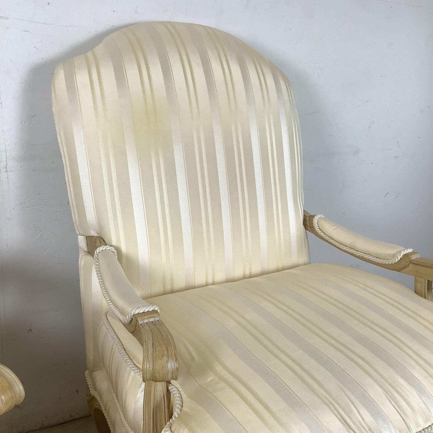 Vintage Pair of Louis XV–Style Bergère Chairs with Curved Frames