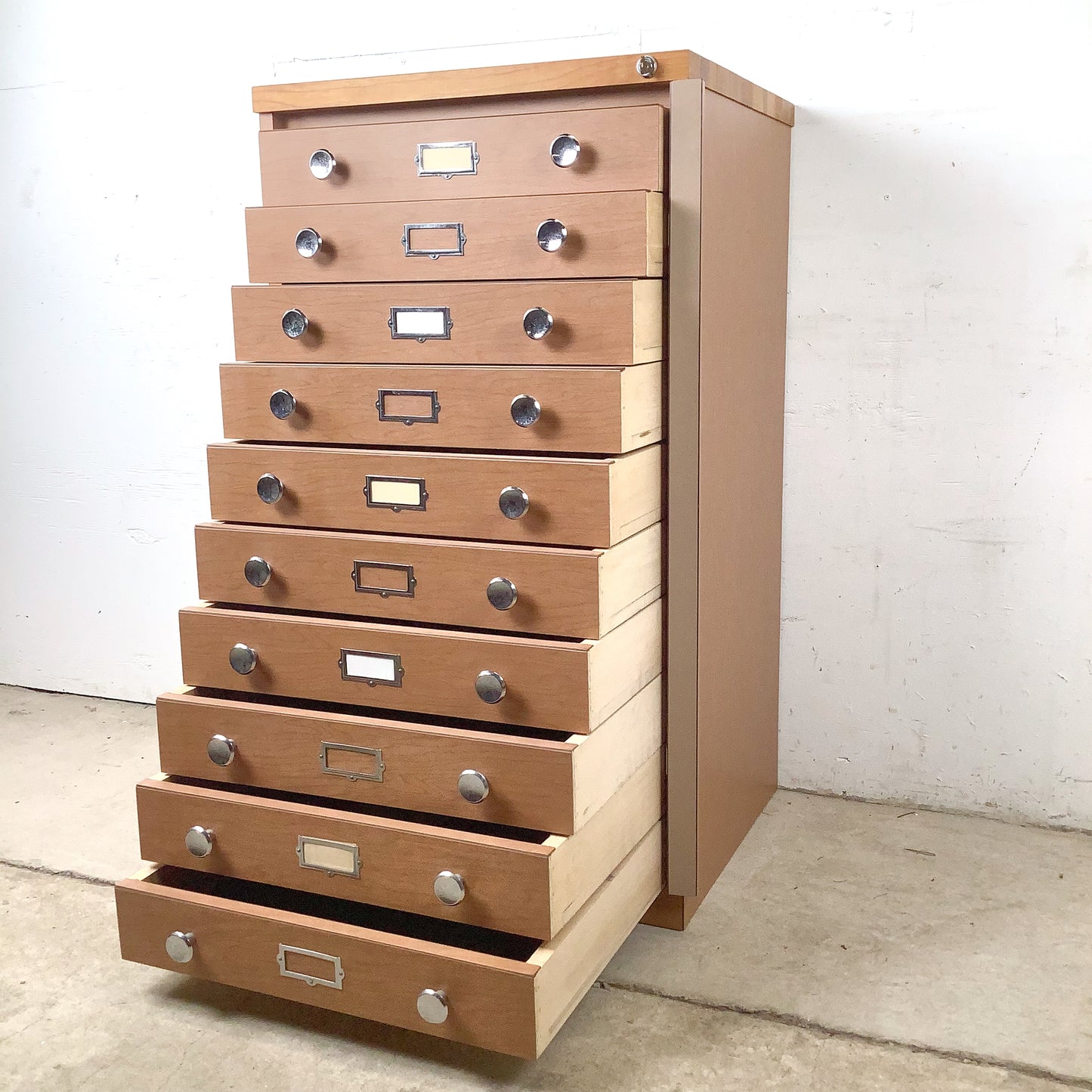Ten-Drawer Museum Specimen Cabinet | Butcher Block Top | Felt-Lined Drawers