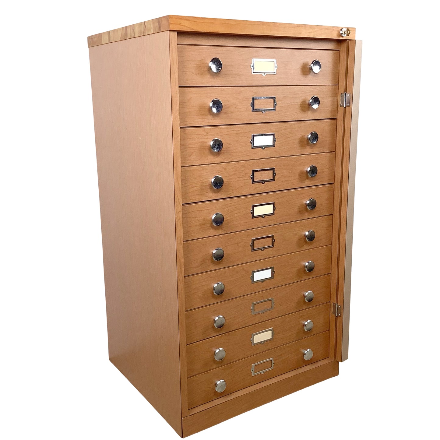 Ten-Drawer Museum Specimen Cabinet | Butcher Block Top | Felt-Lined Drawers