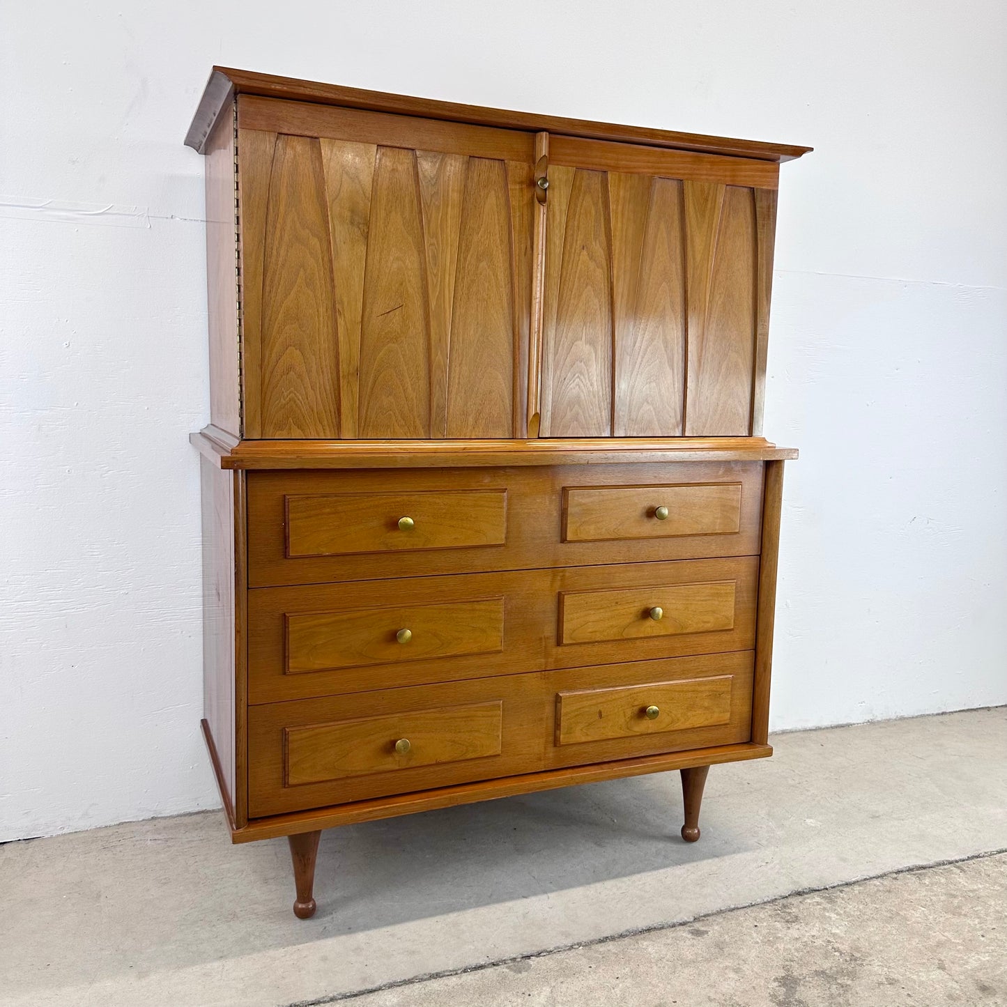 Mid-Century Highboy Dresser with Drumstick Legs